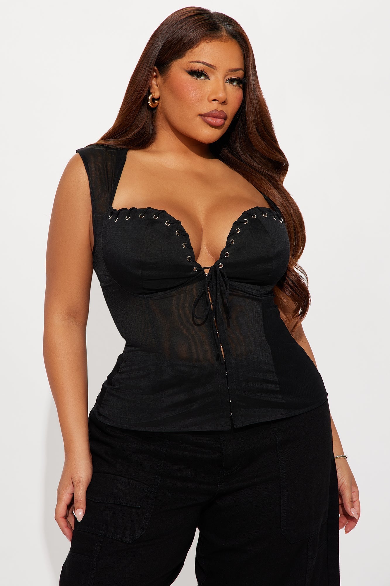 She's Giving Sheer Mesh Top - Black