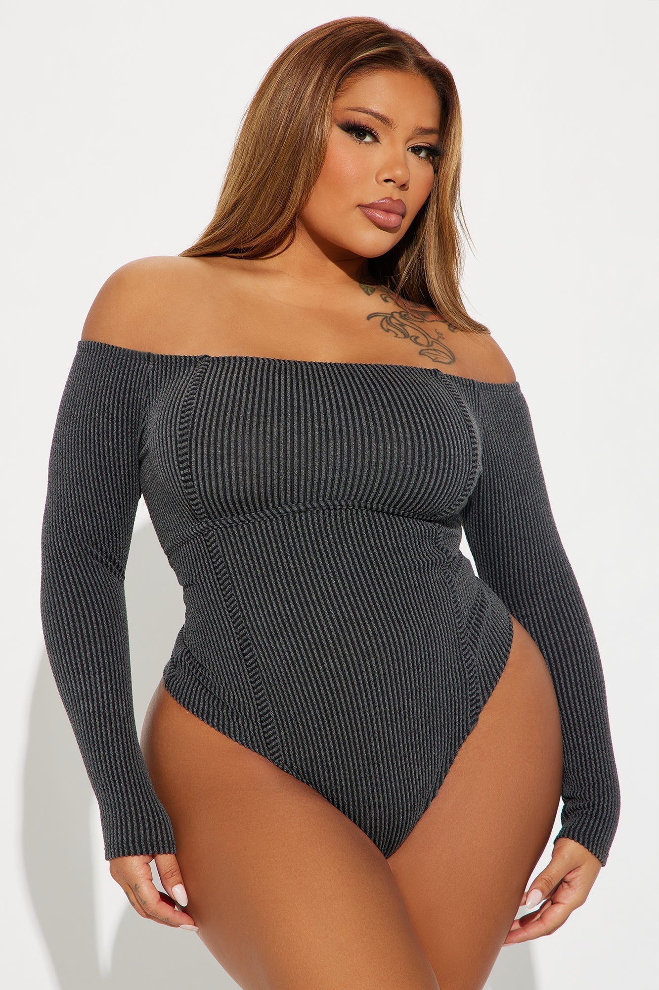 Monnet Ribbed Bodysuit - Charcoal
