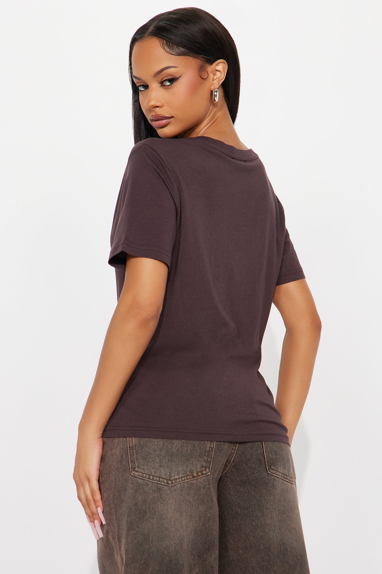 Ava V-Neck Tee - Brown