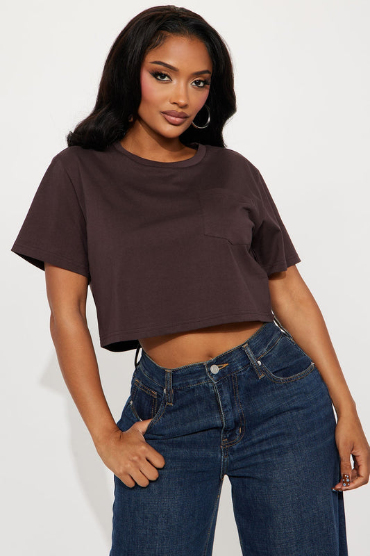 Elisa Relaxed Crop Tee - Chocolate