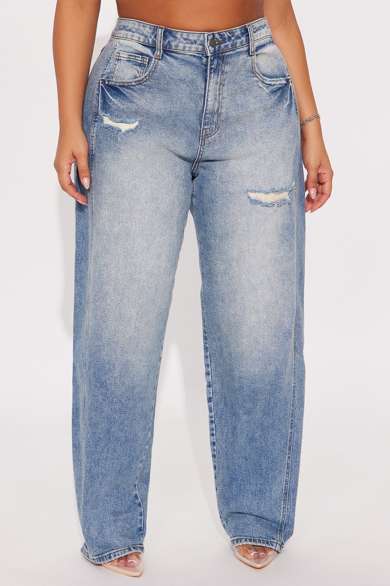 Called Out Low Stretch Barrel Leg Jeans - Medium Wash