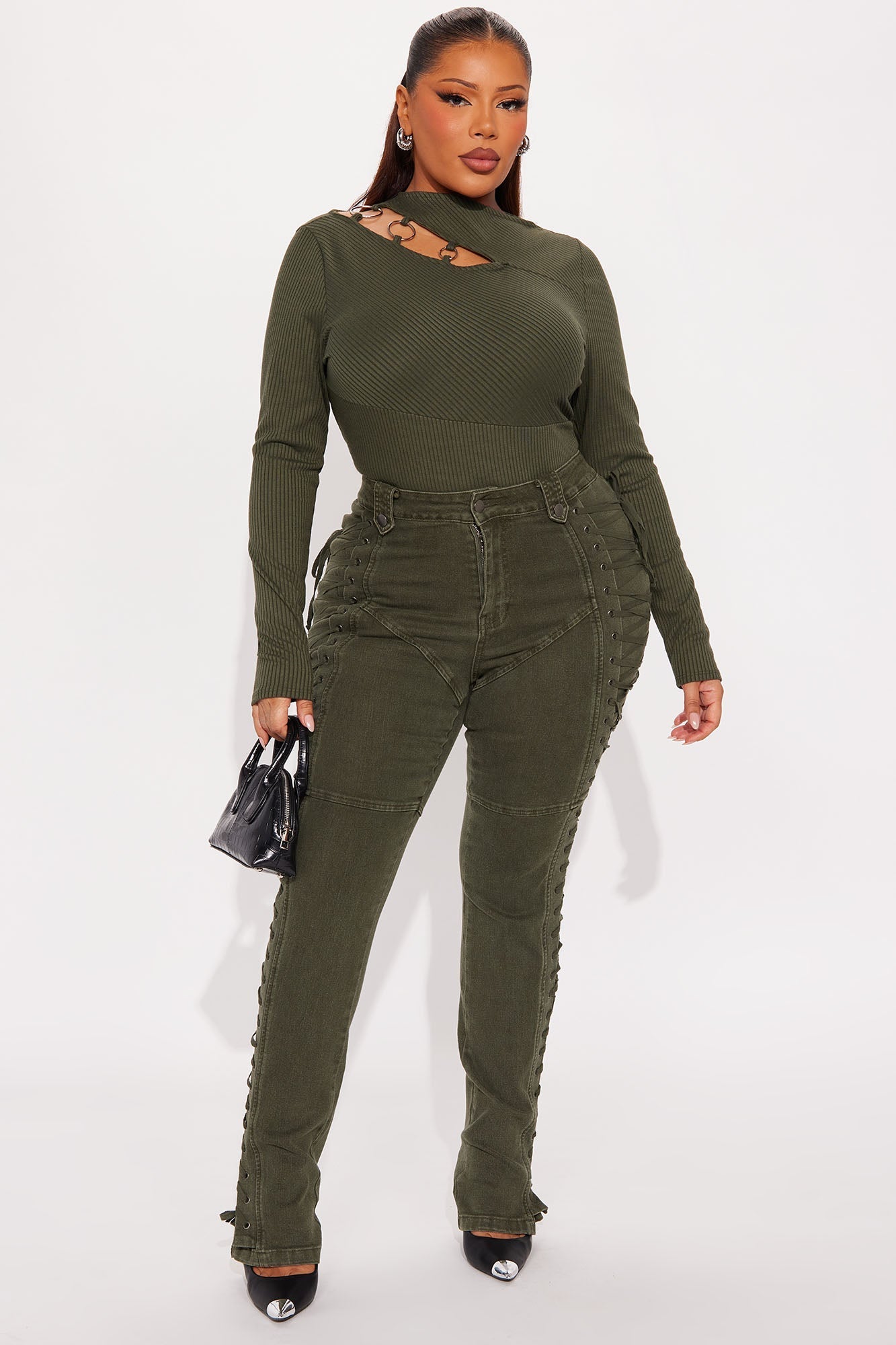 Chelsea Cut Out Ribbed Bodysuit - Olive
