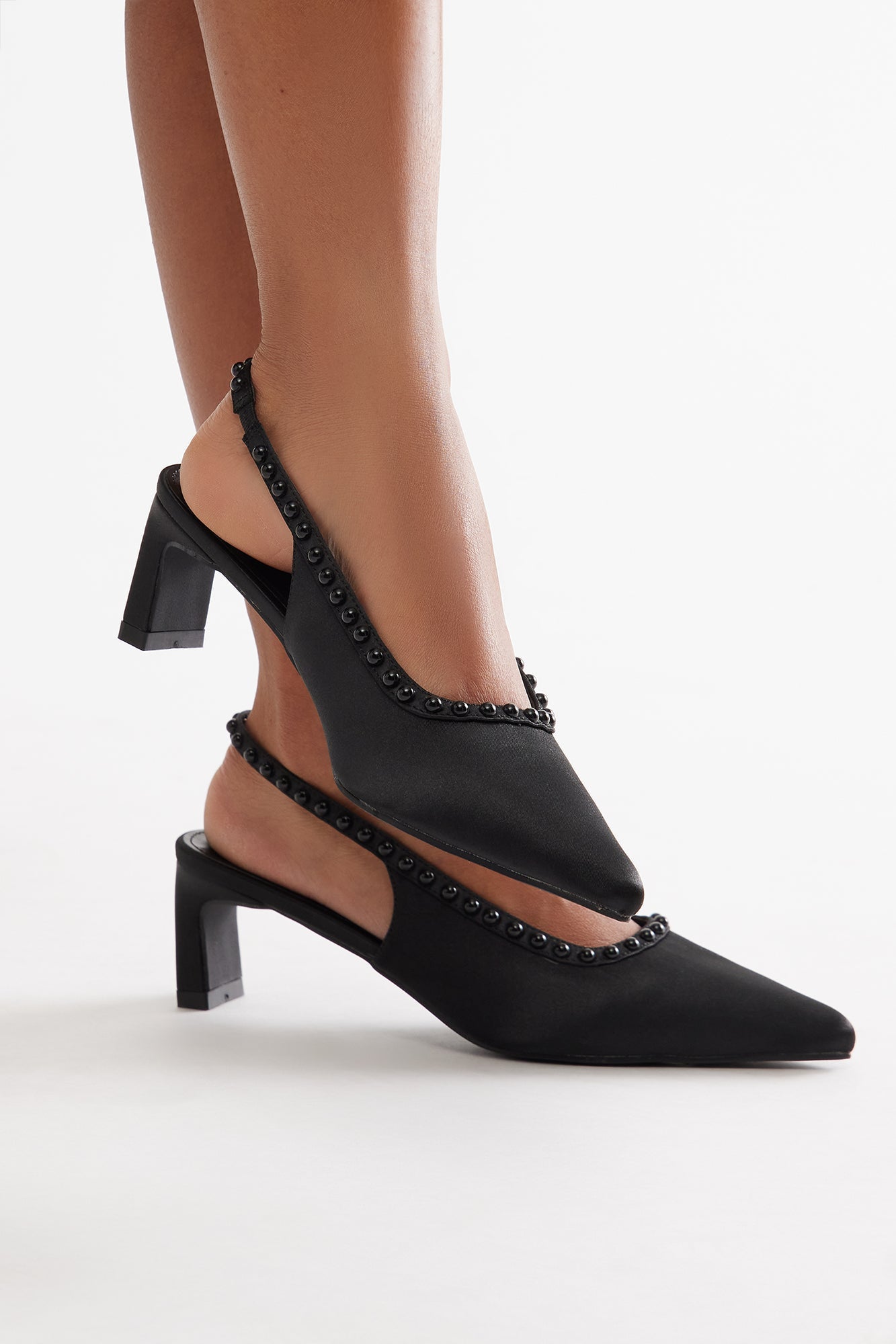 Amore Satin Pearl Pumps - Black