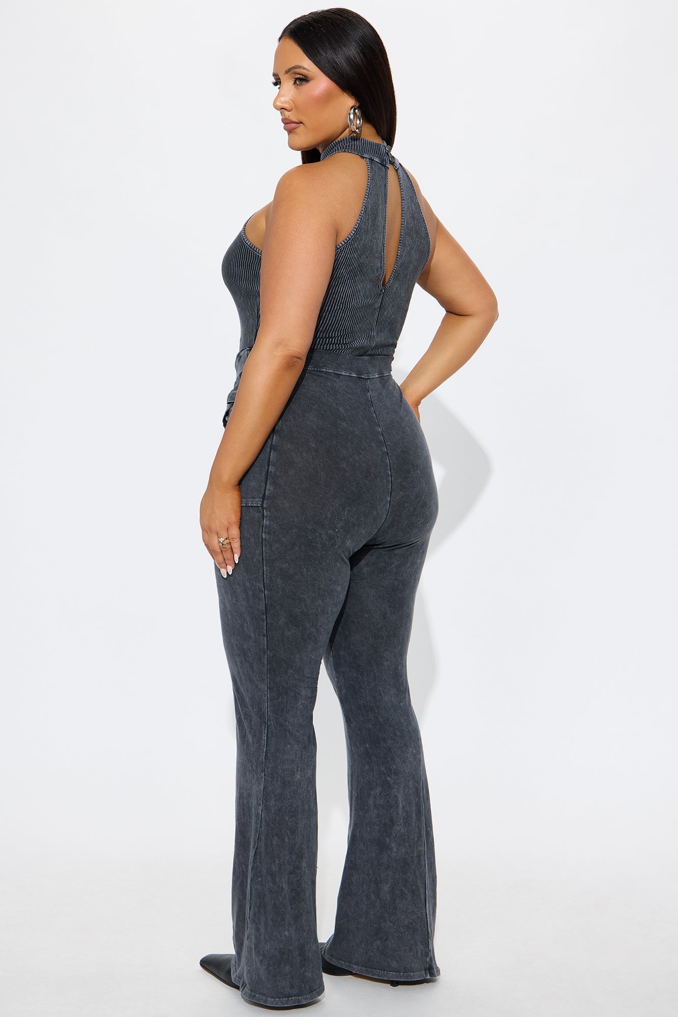 Day Off Washed Flare Leg Jumpsuit - Black