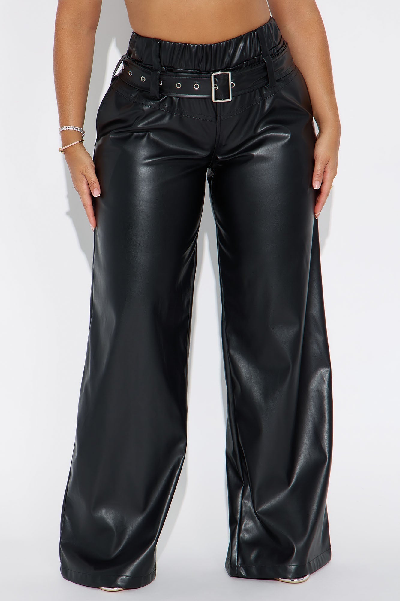 Set Standards Faux Leather Wide Leg Pant - Black