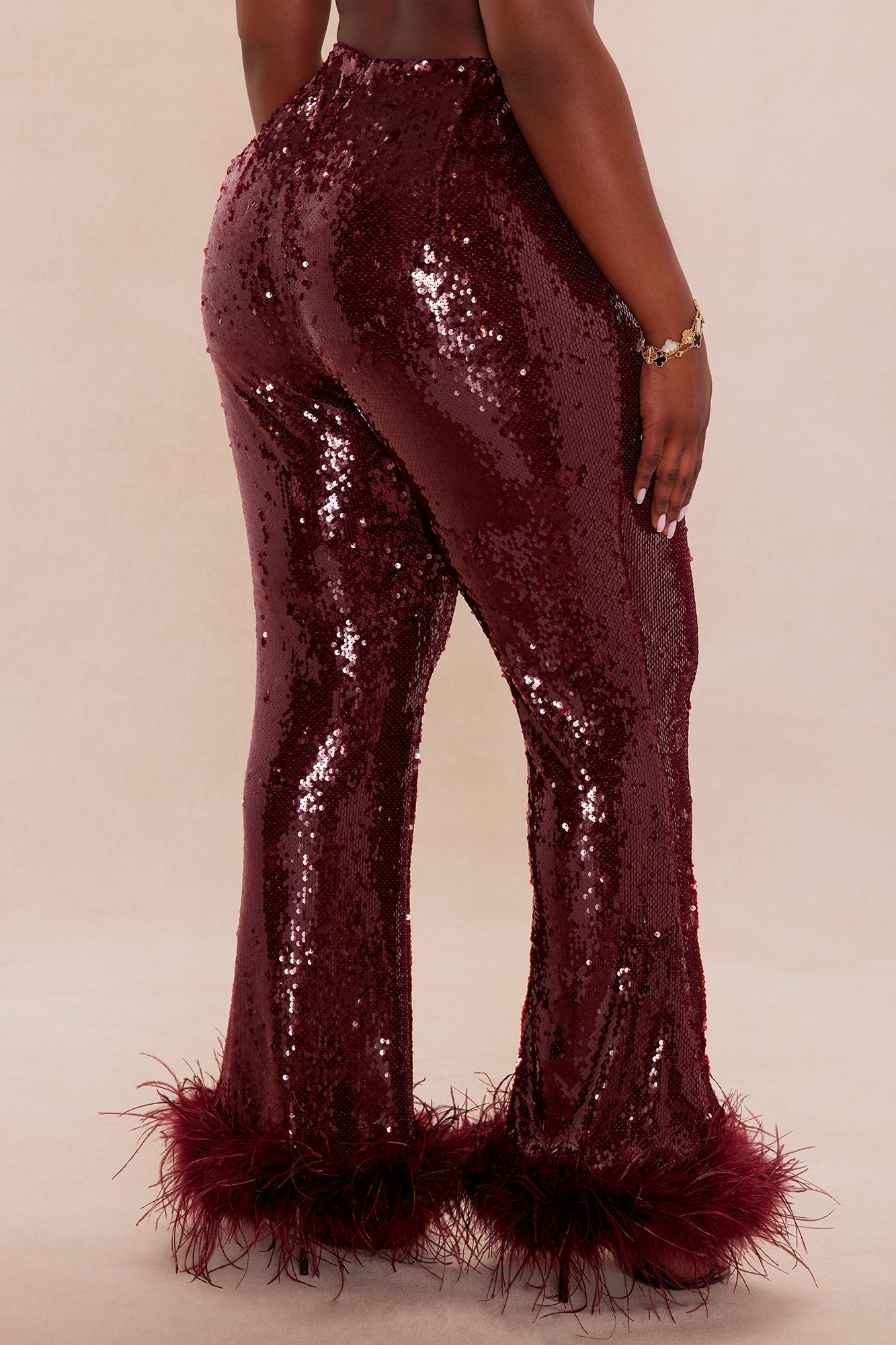 Gaia Feathered Sequin Pant - Burgundy