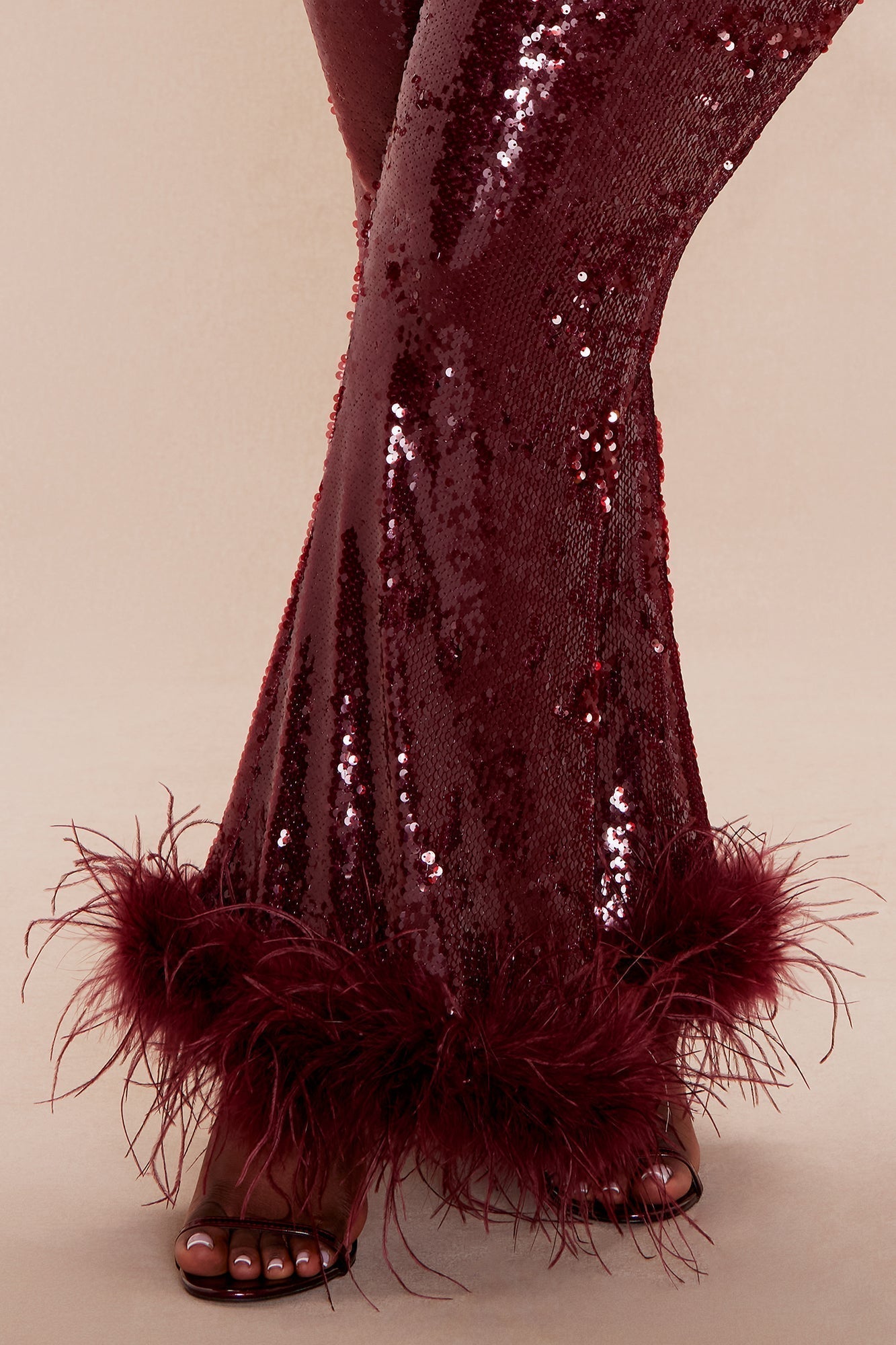 Gaia Feathered Sequin Pant - Burgundy