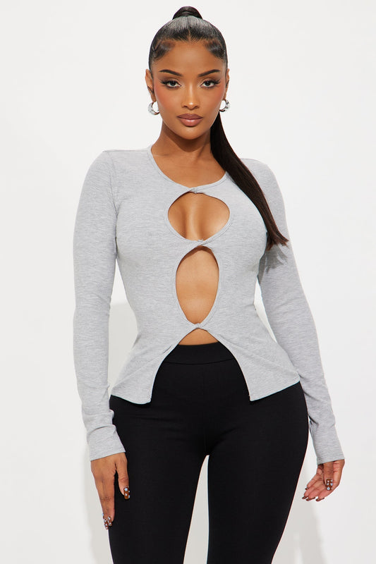Effie Ribbed Cut Out Top - Heather Grey
