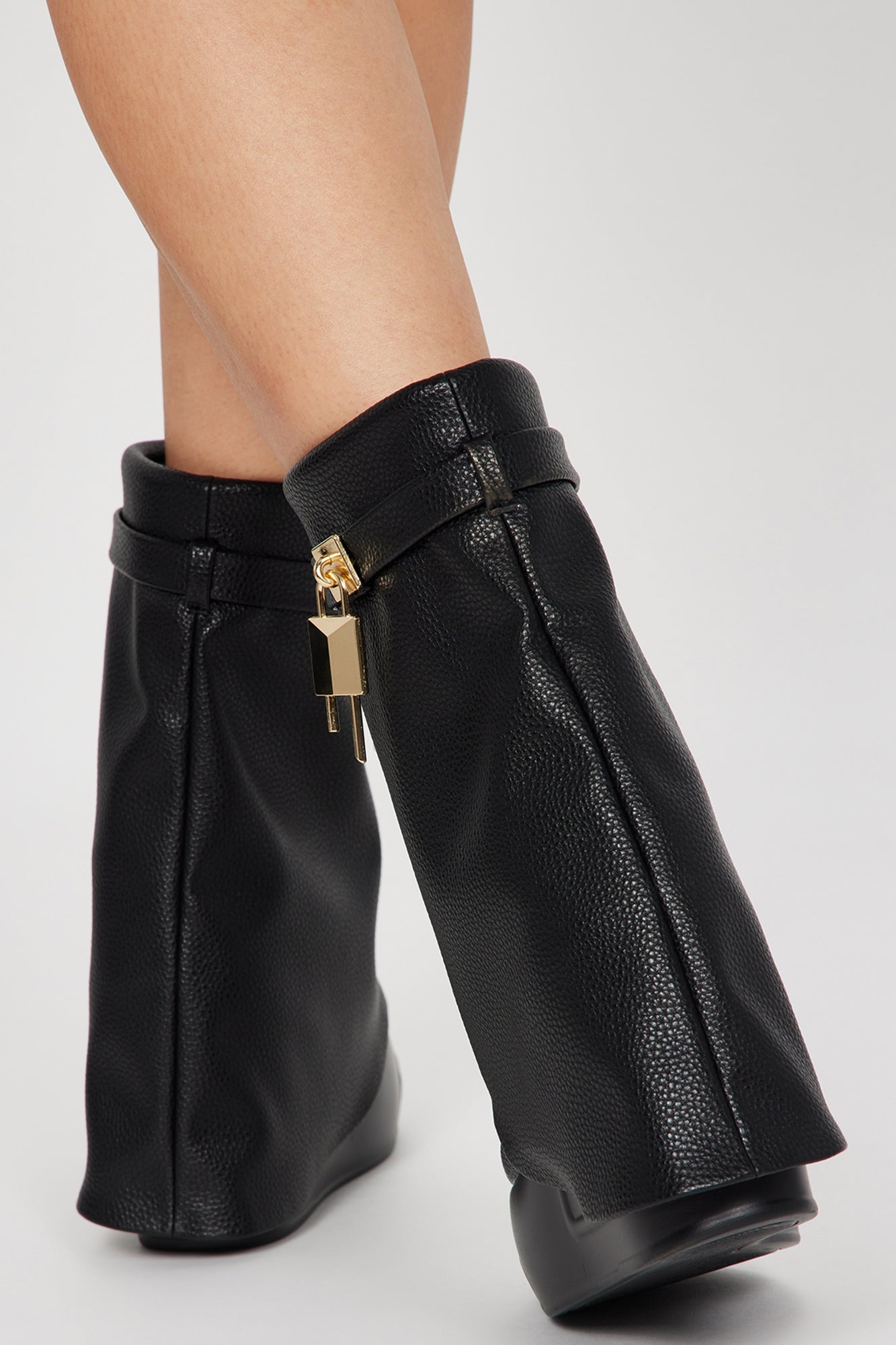 Admiring You Overlay Wedge Booties - Black