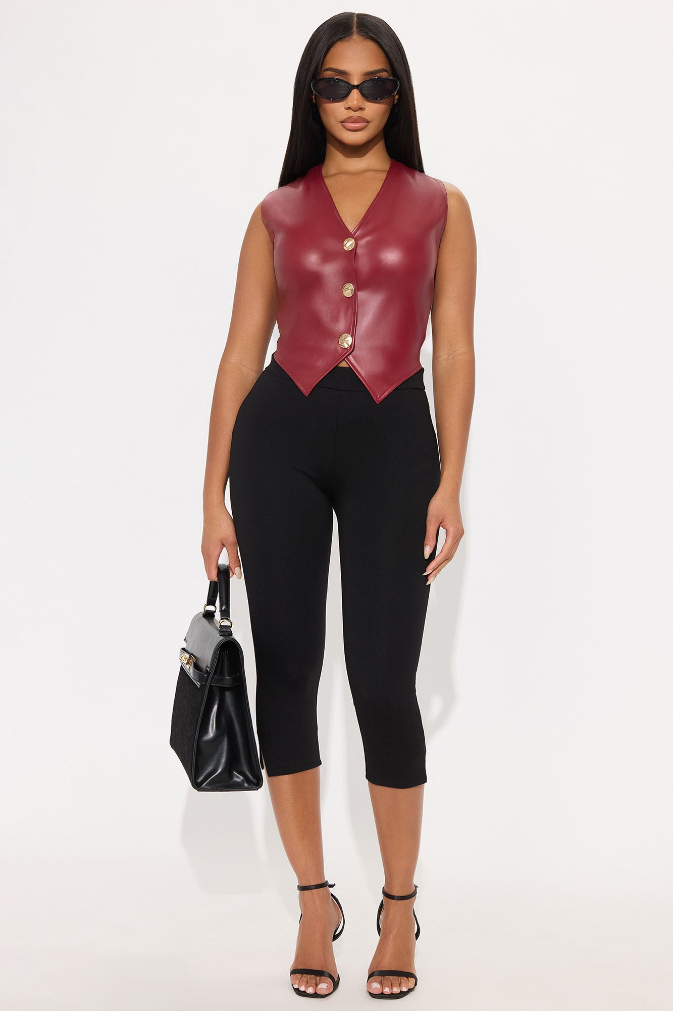 Trust The Process Hardware Faux Leather Vest - Burgundy