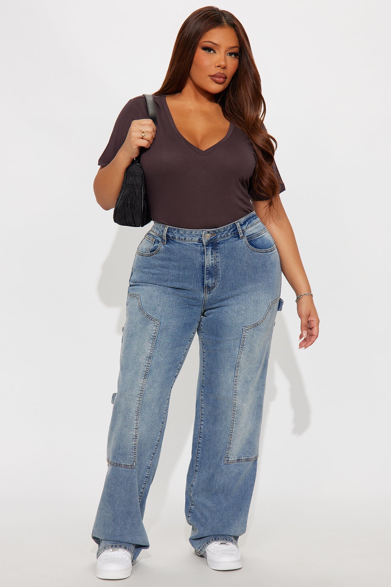 Ava V-Neck Tee - Brown