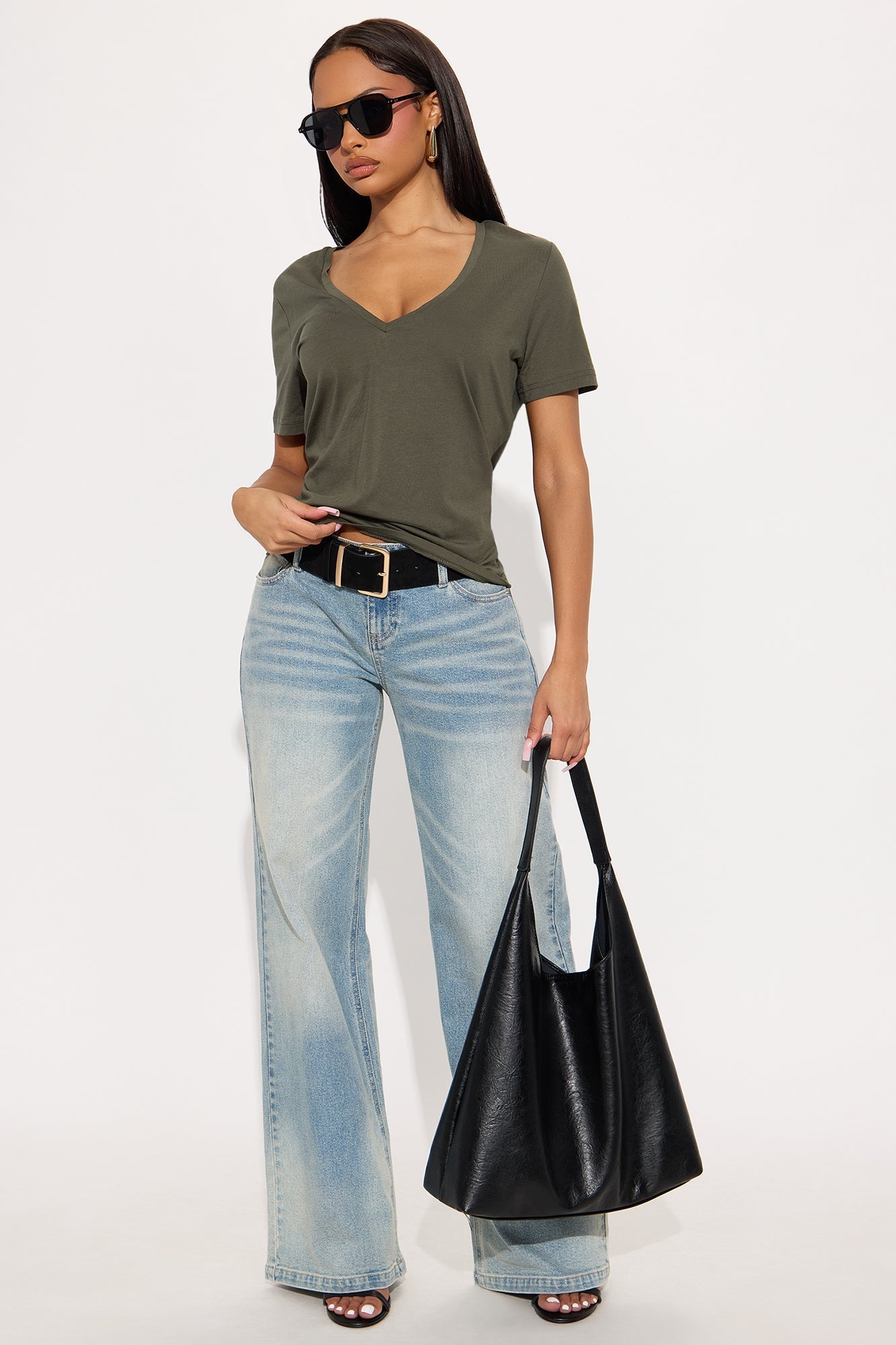 Ava V-Neck Tee - Military Green