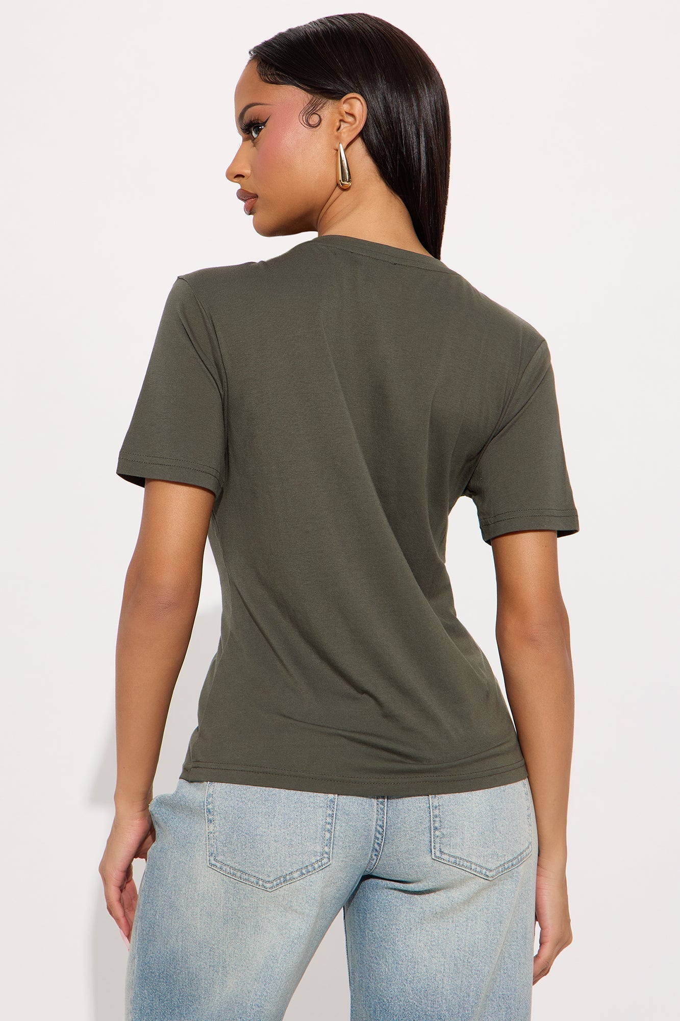 Ava V-Neck Tee - Military Green