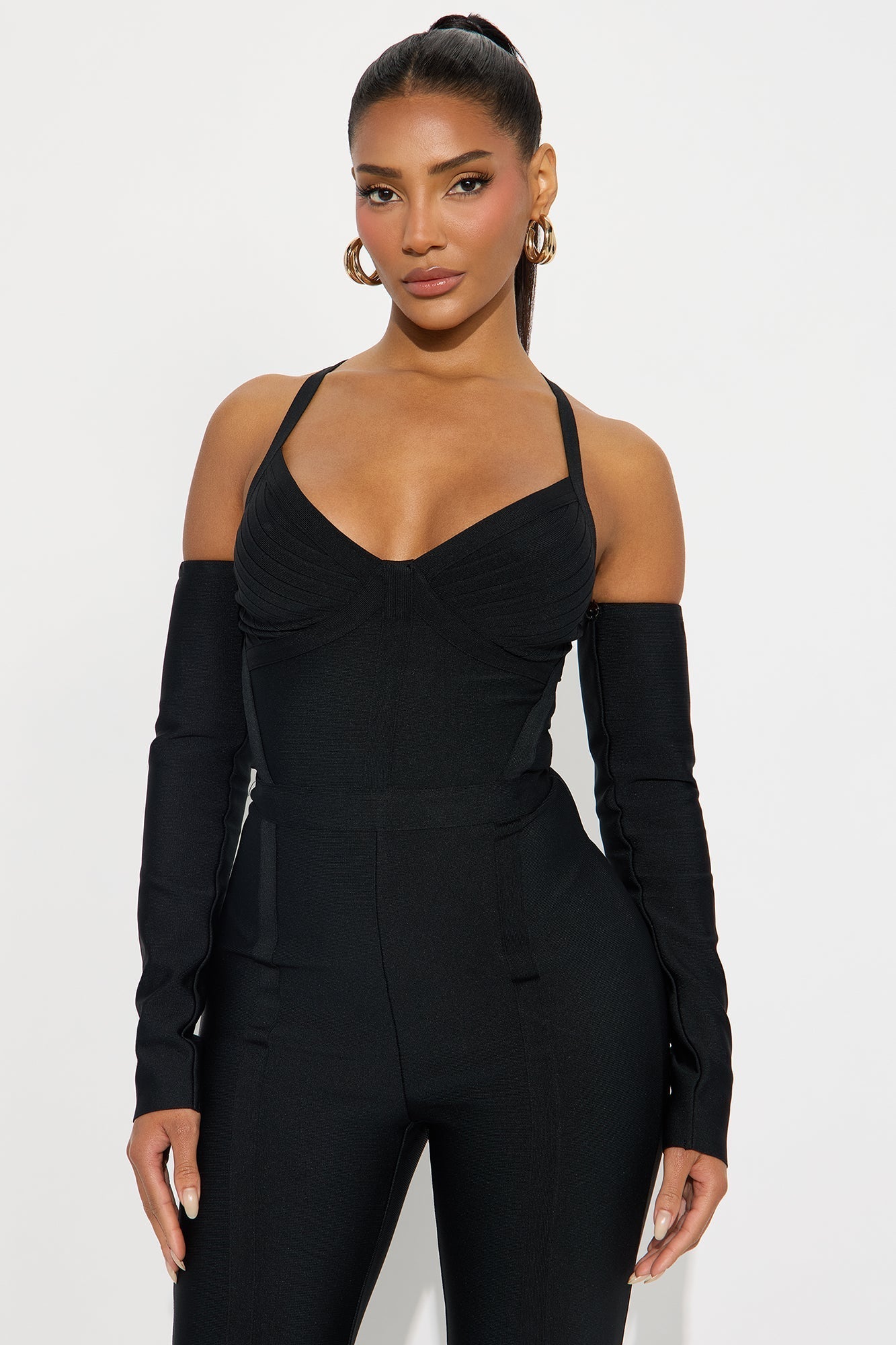 Kennedy Bandage Long Sleeve Jumpsuit - Black