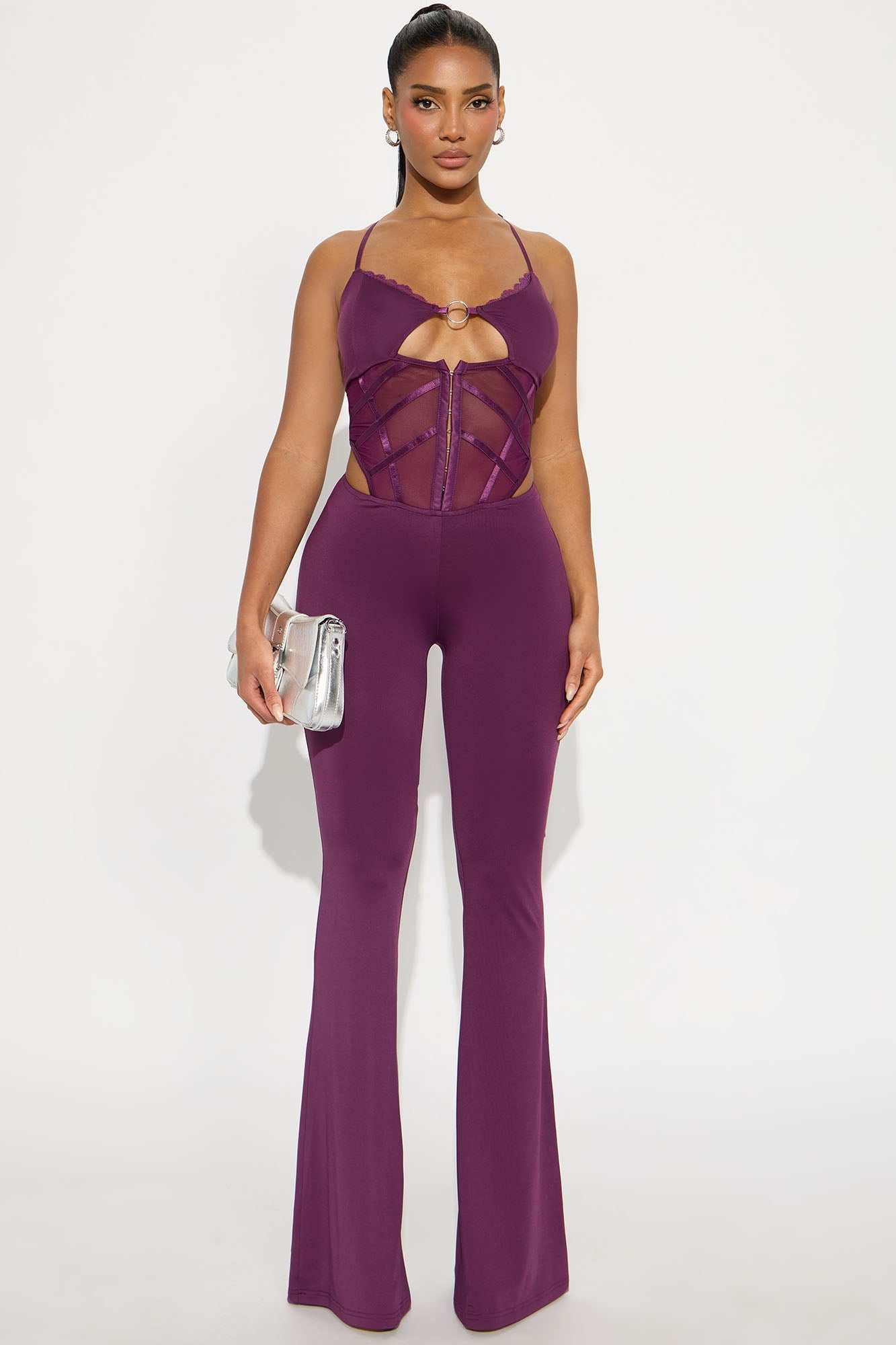 Eviana Corset Flare Jumpsuit - Plum