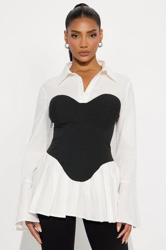 Layla Poplin Corset Top - Black/White