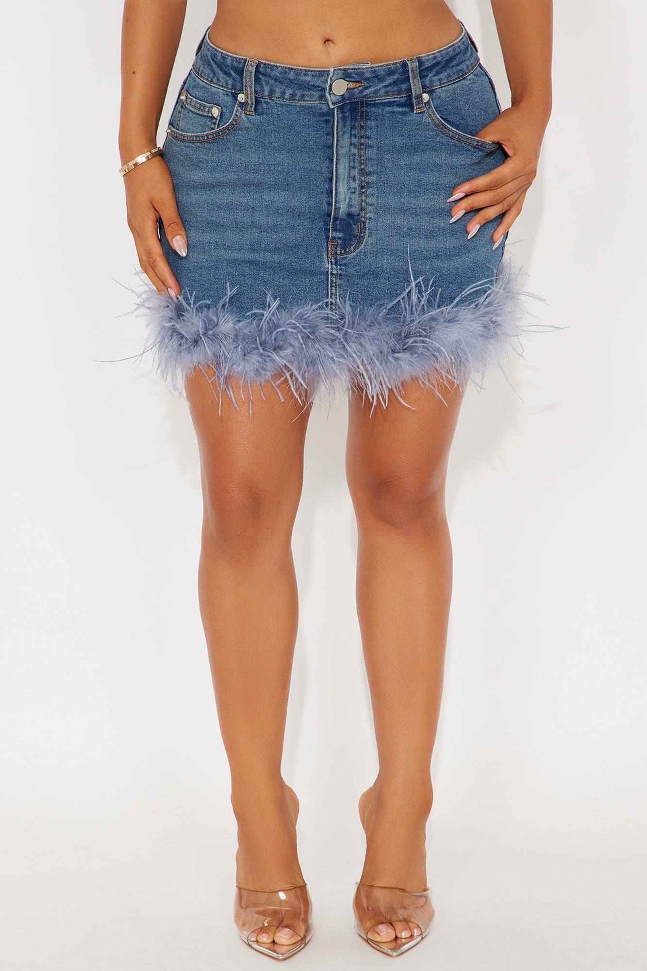 Ruffle Some Feathers Denim Mini Skirt - Medium Wash