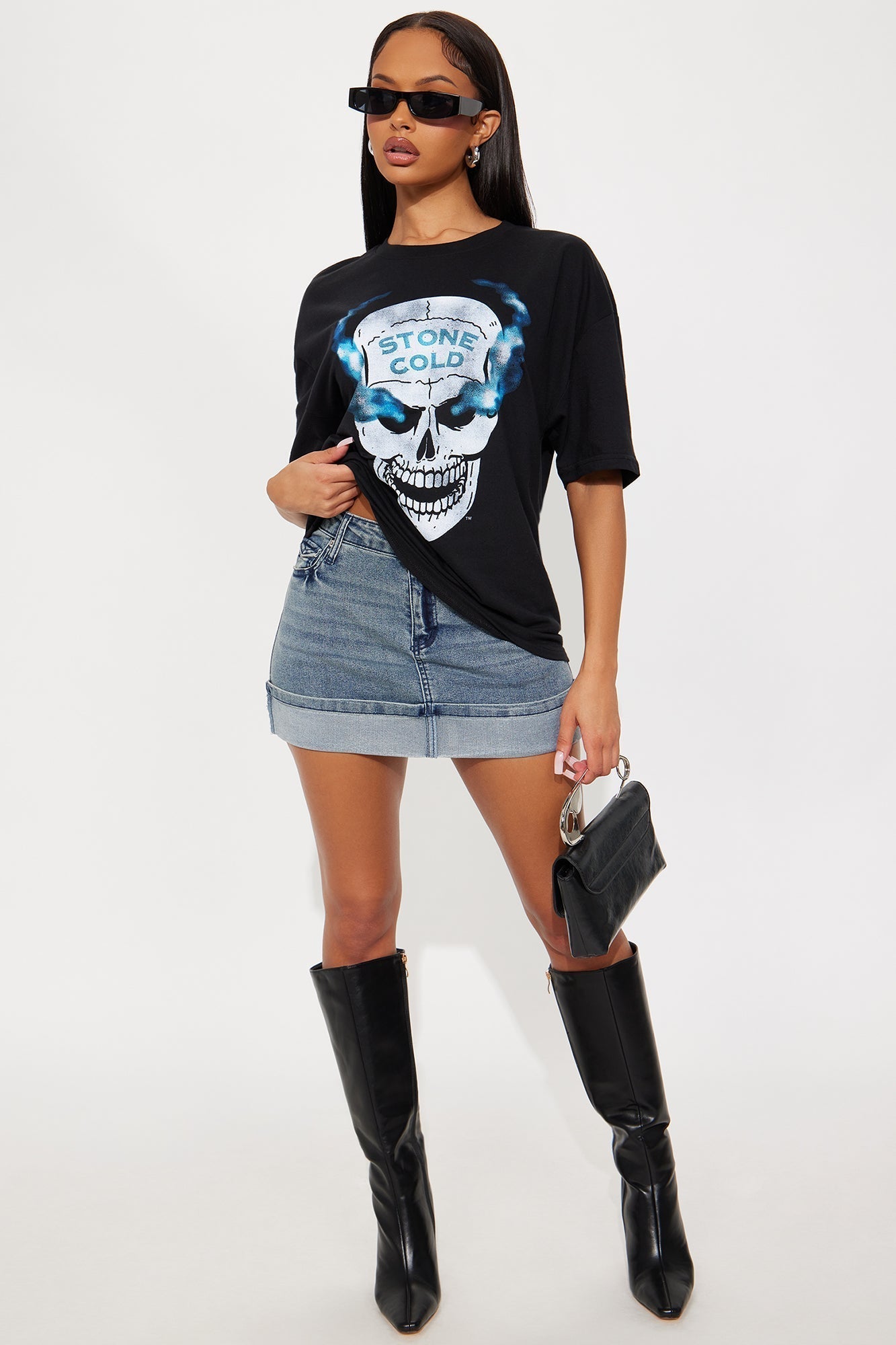 Britney Cuffed Hem Denim Mini Skirt - Vintage Wash