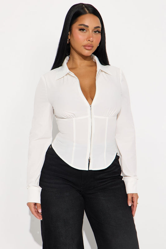 Laurel Zip Front Top - White