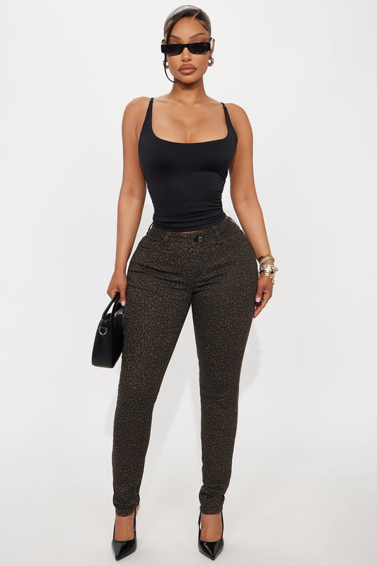 Skinny Uniform Leopard Pants - Chocolate/Combo