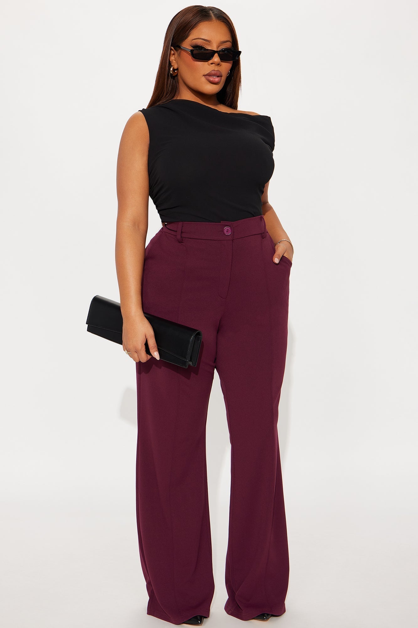 Heidi Wide Leg Trouser Pant - Burgundy
