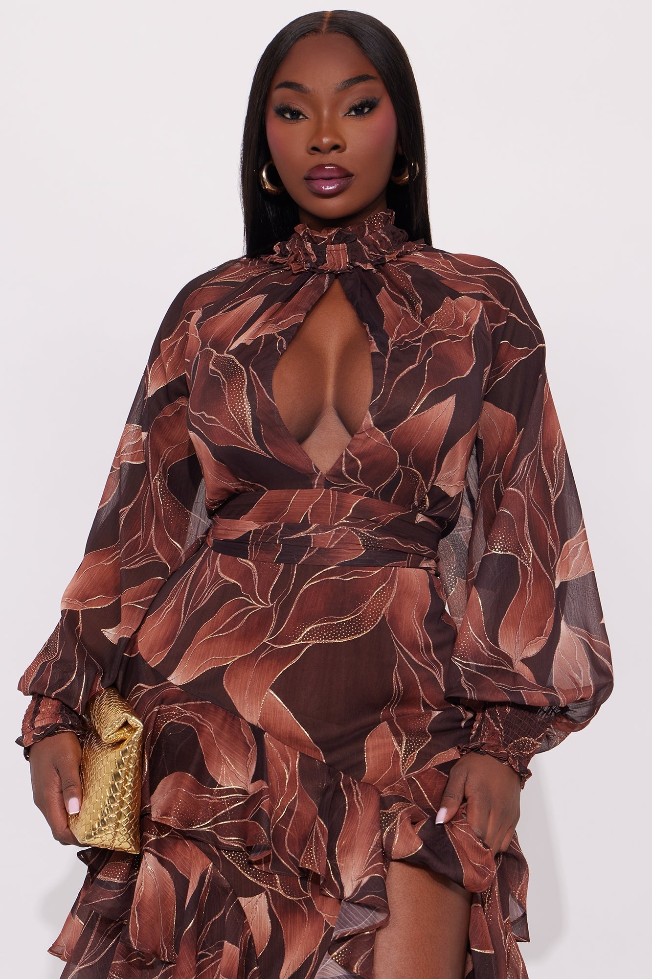 Sofia Chiffon Maxi Dress - Brown/combo