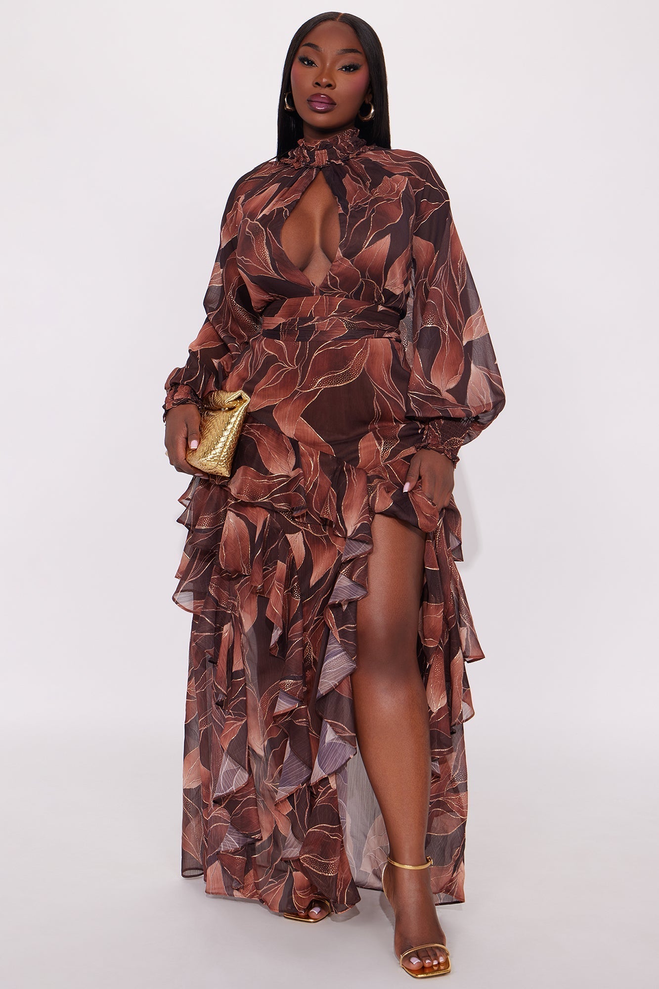 Sofia Chiffon Maxi Dress - Brown/combo