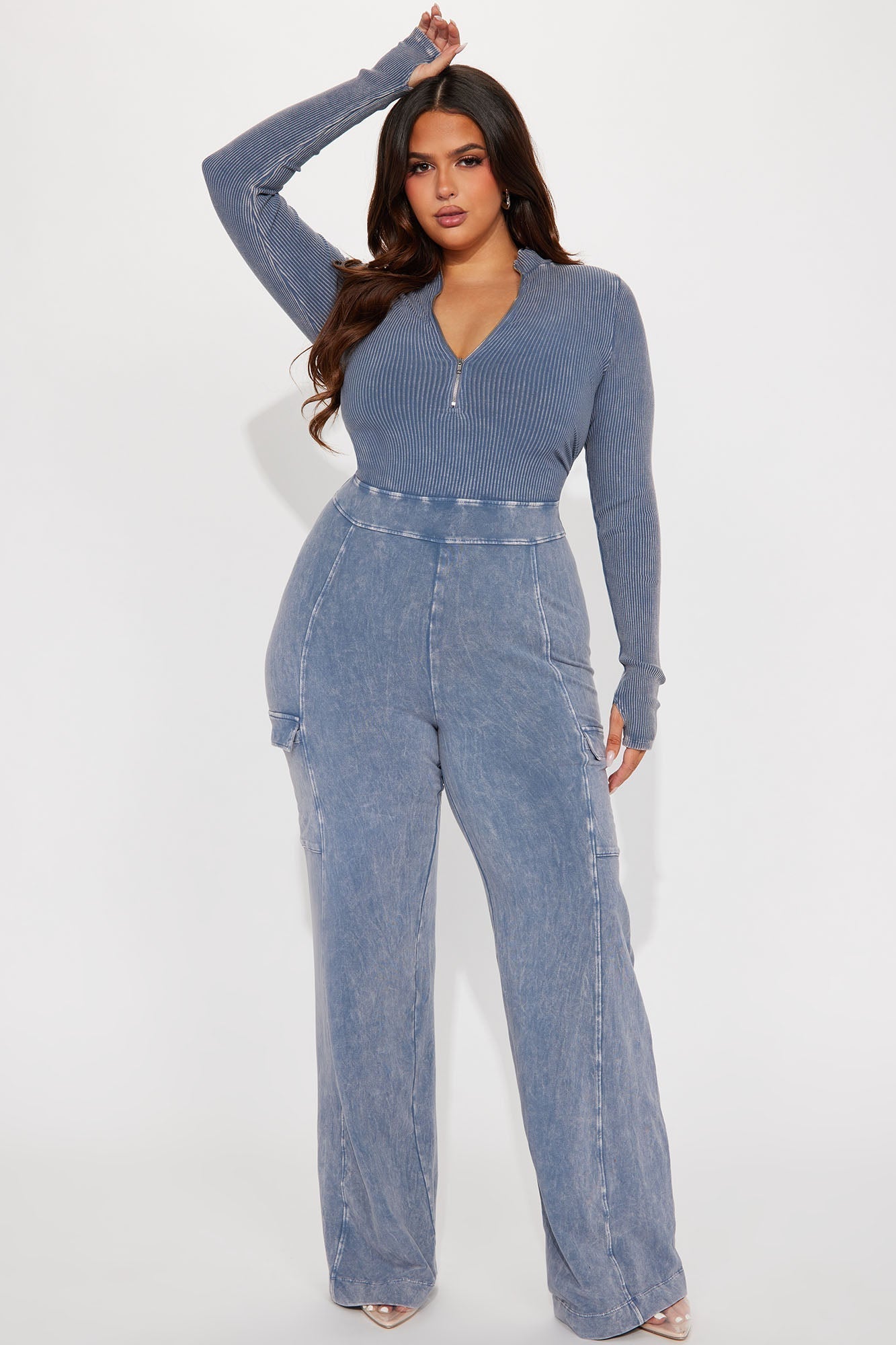 Caught Up With You Ribbed Jumpsuit - Blue