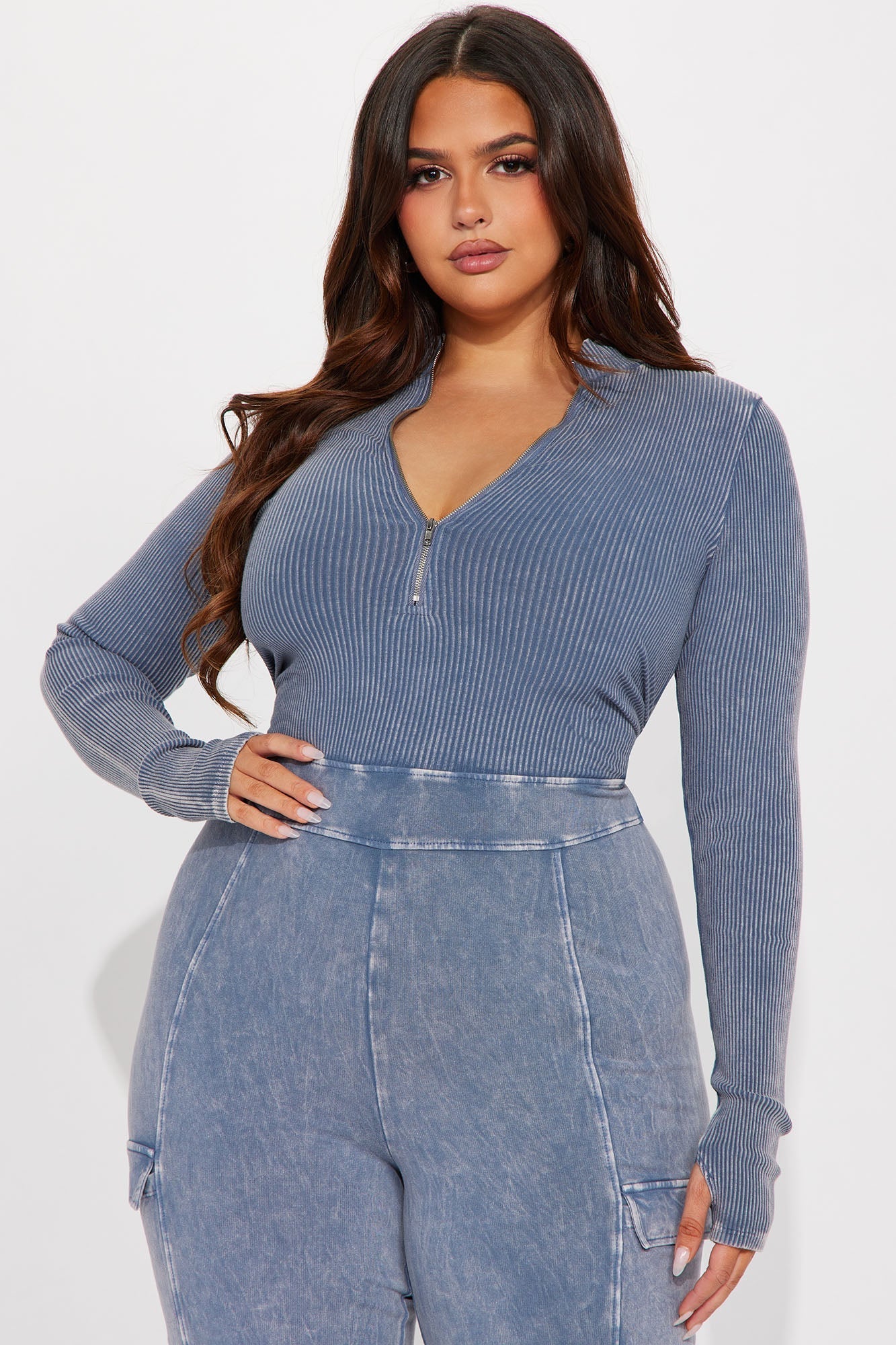 Caught Up With You Ribbed Jumpsuit - Blue
