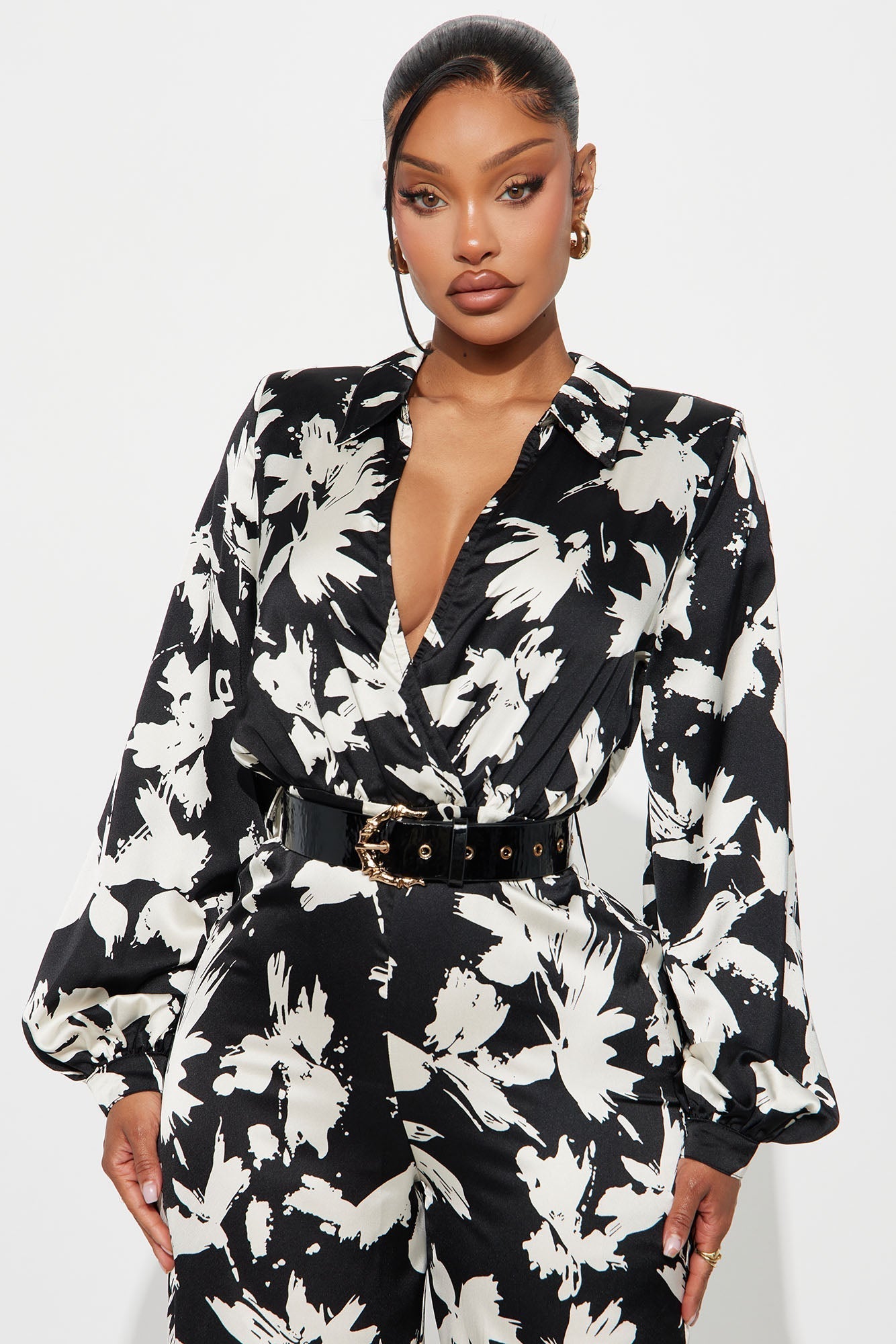 Nohely Satin Belted Jumpsuit - Black/White