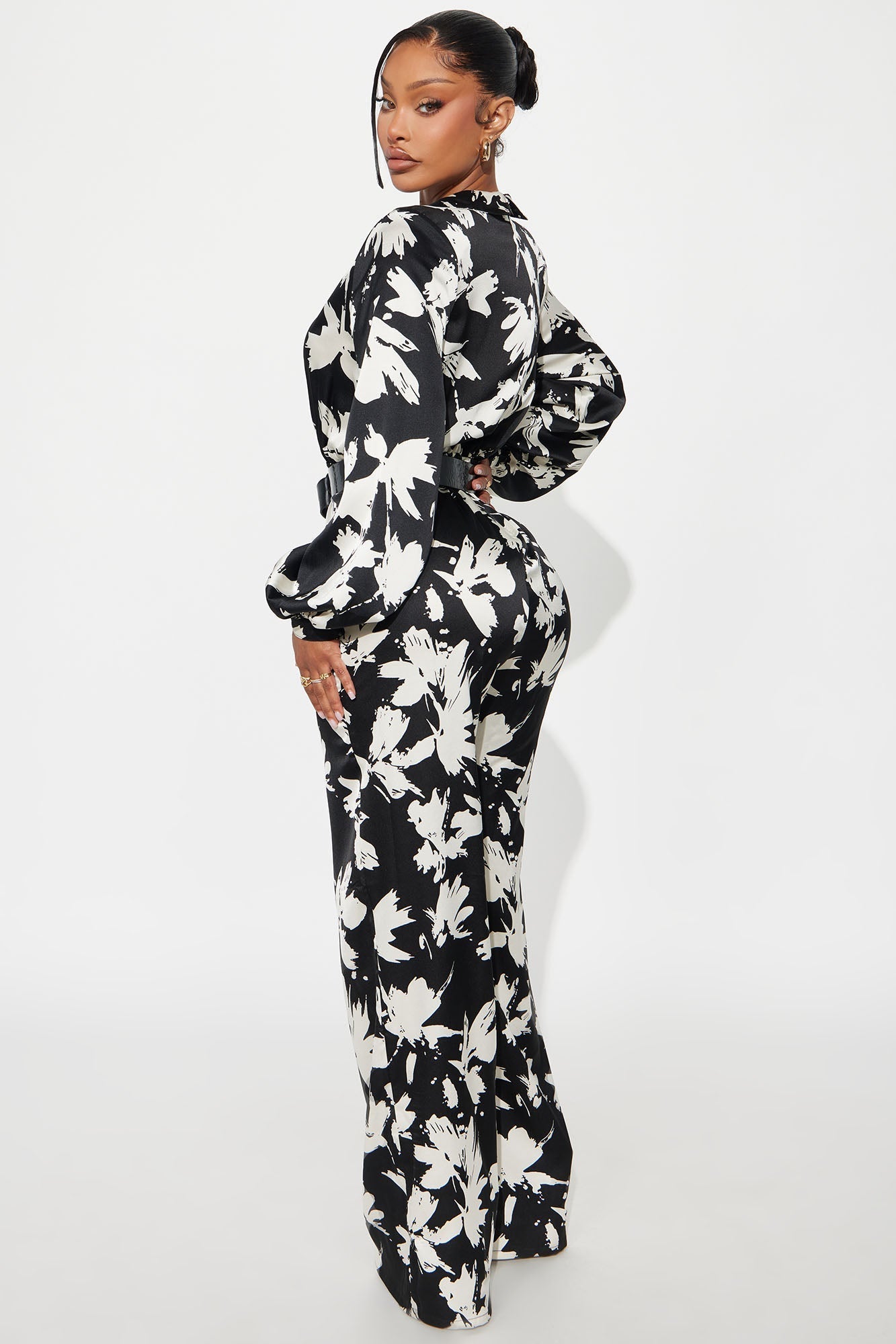 Nohely Satin Belted Jumpsuit - Black/White