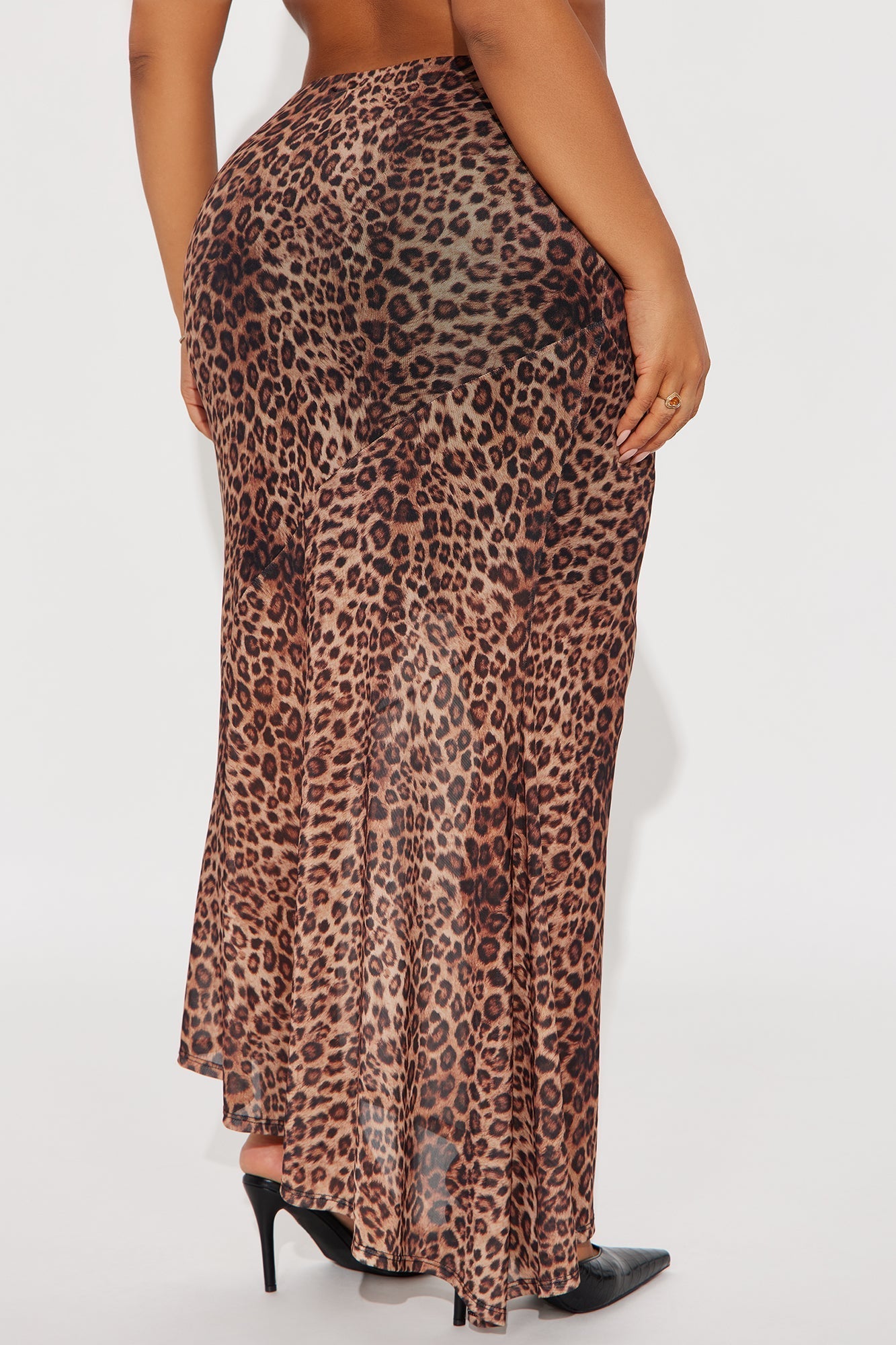 Eliza Asymmetrical Leopard Mesh Maxi Skirt - Leopard