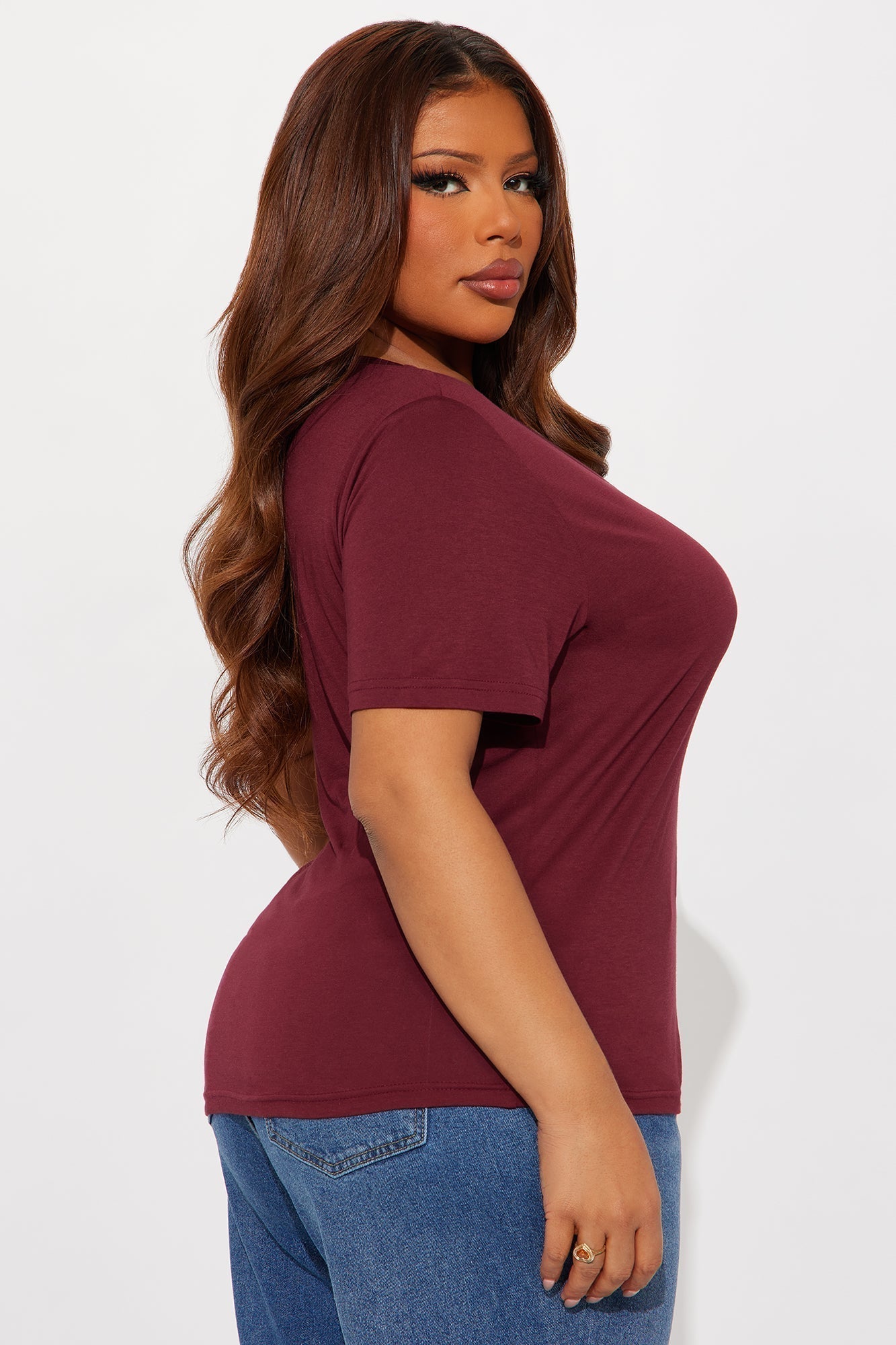 Ava V-Neck Tee - Burgundy