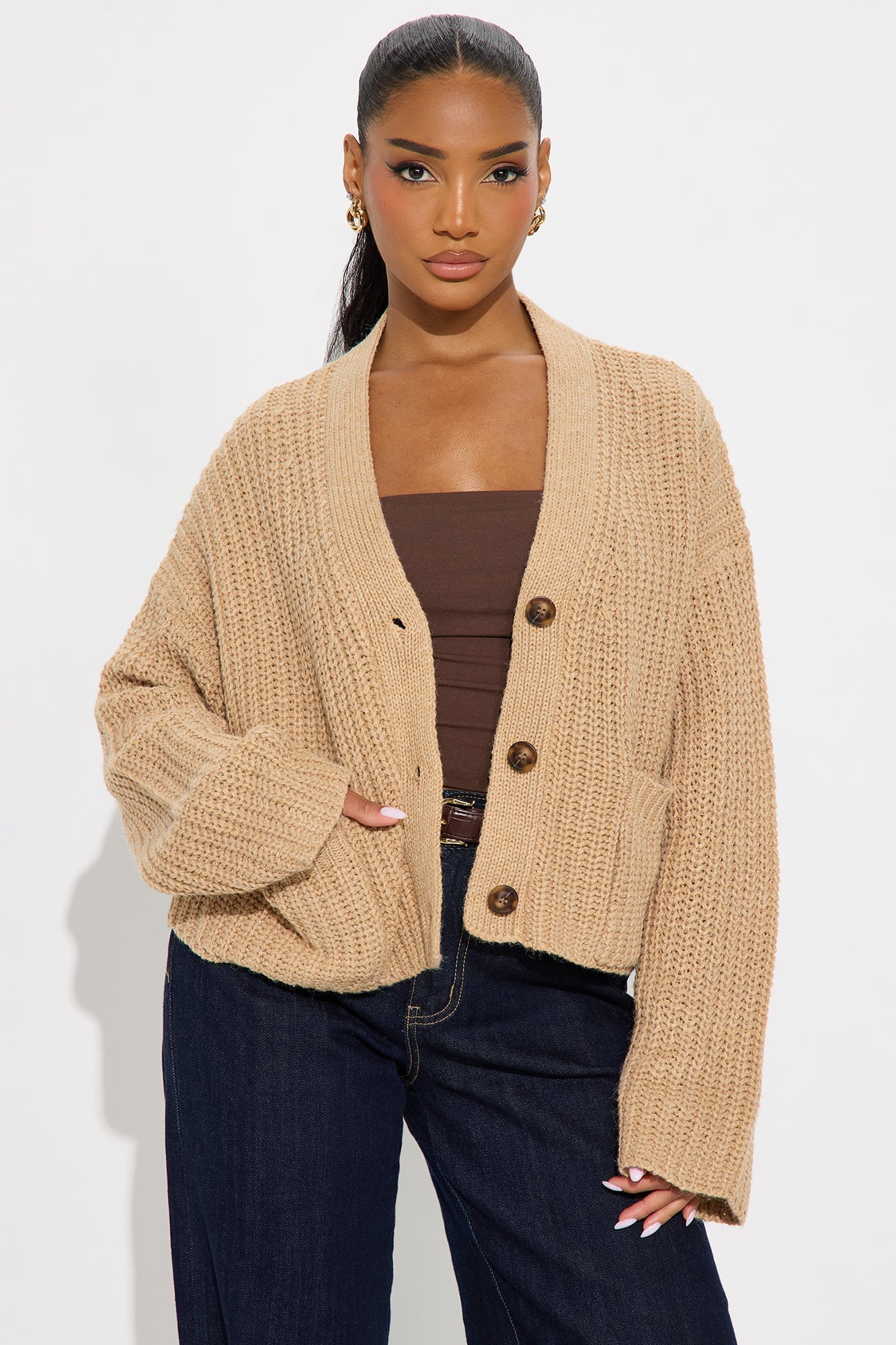 Fill Me In Chunky Knit Cardigan - Taupe