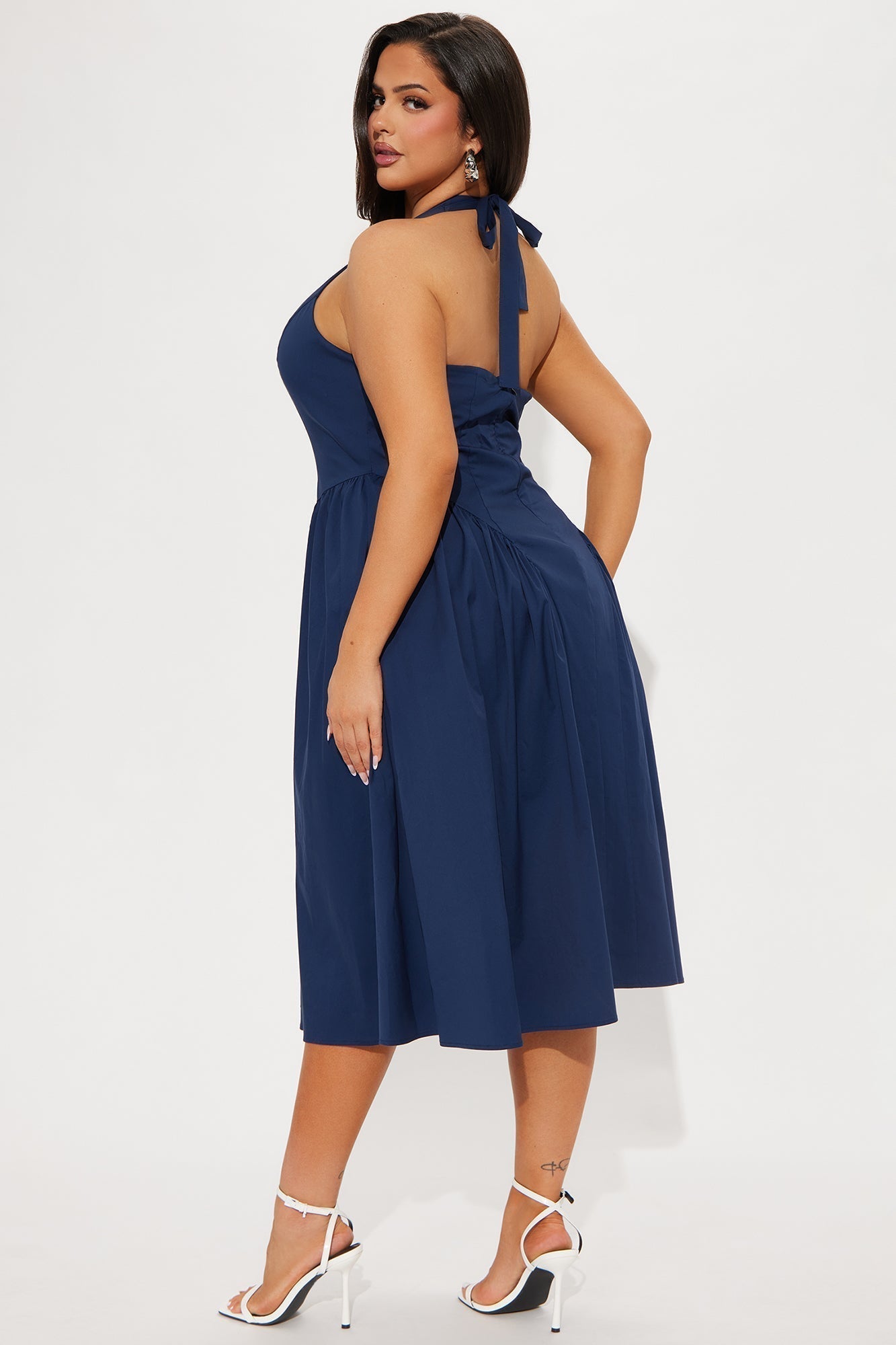 Mara Corset Halter Midi Dress - Navy
