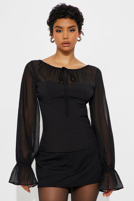 That Should Be Me Contrast Chiffon Blouse - Black