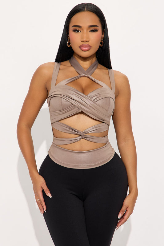 Set It Off Cut Out Halter Top - Stone