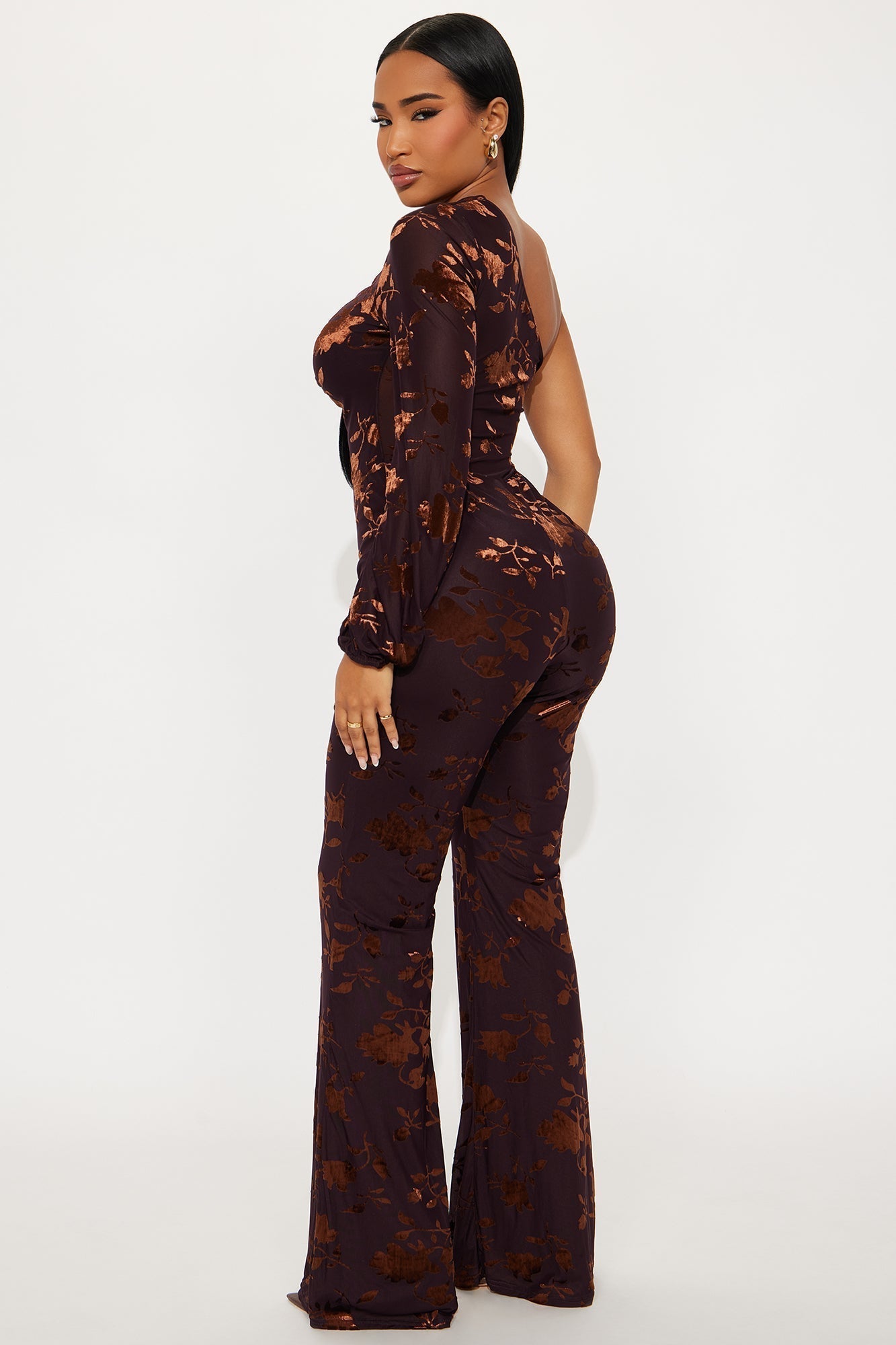 Cera One Sleeve Mesh Jumpsuit - Dark Brown