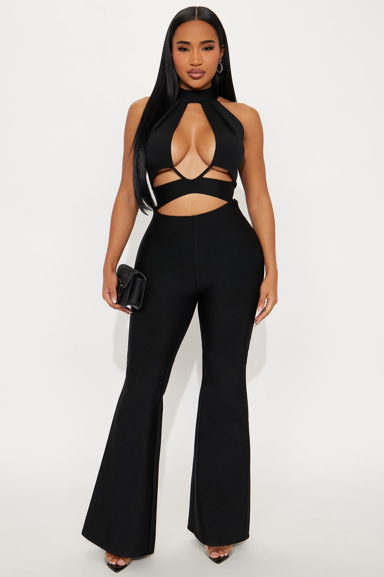 Lily Bandage Flare Leg Jumpsuit - Black