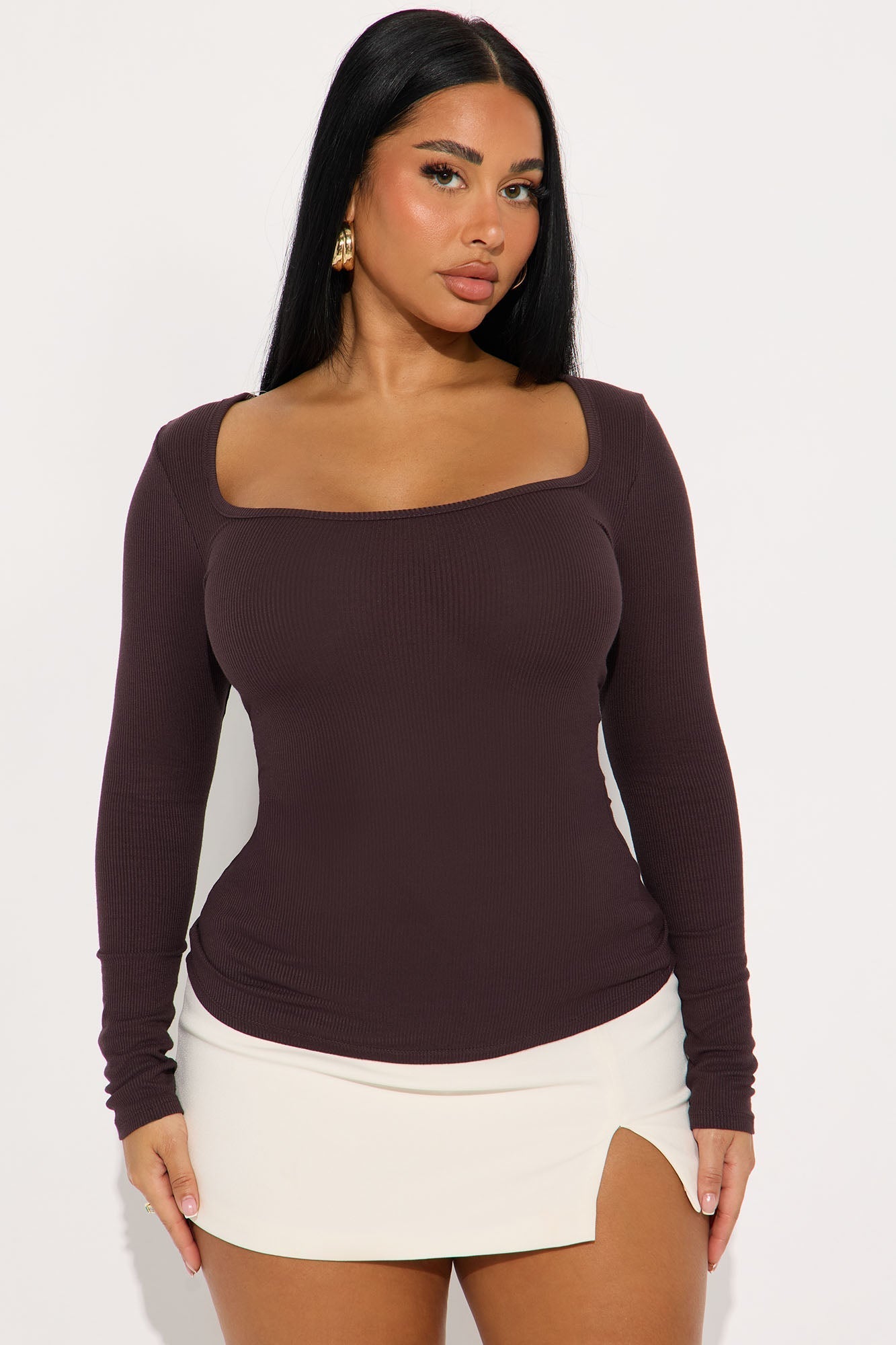 Issa Ribbed Top - Chocolate