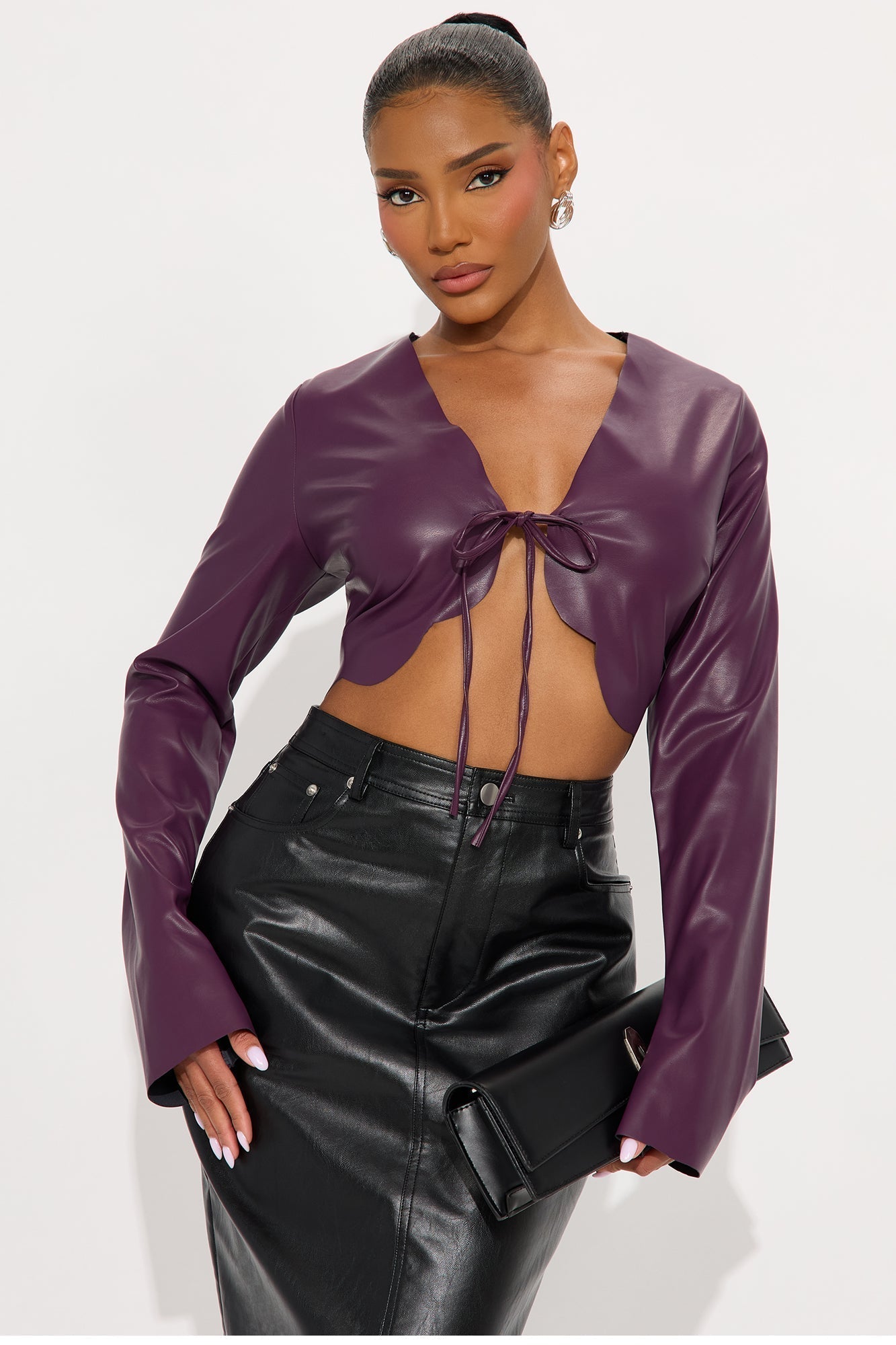 Make Your Way Faux Leather Flyaway Top - Eggplant