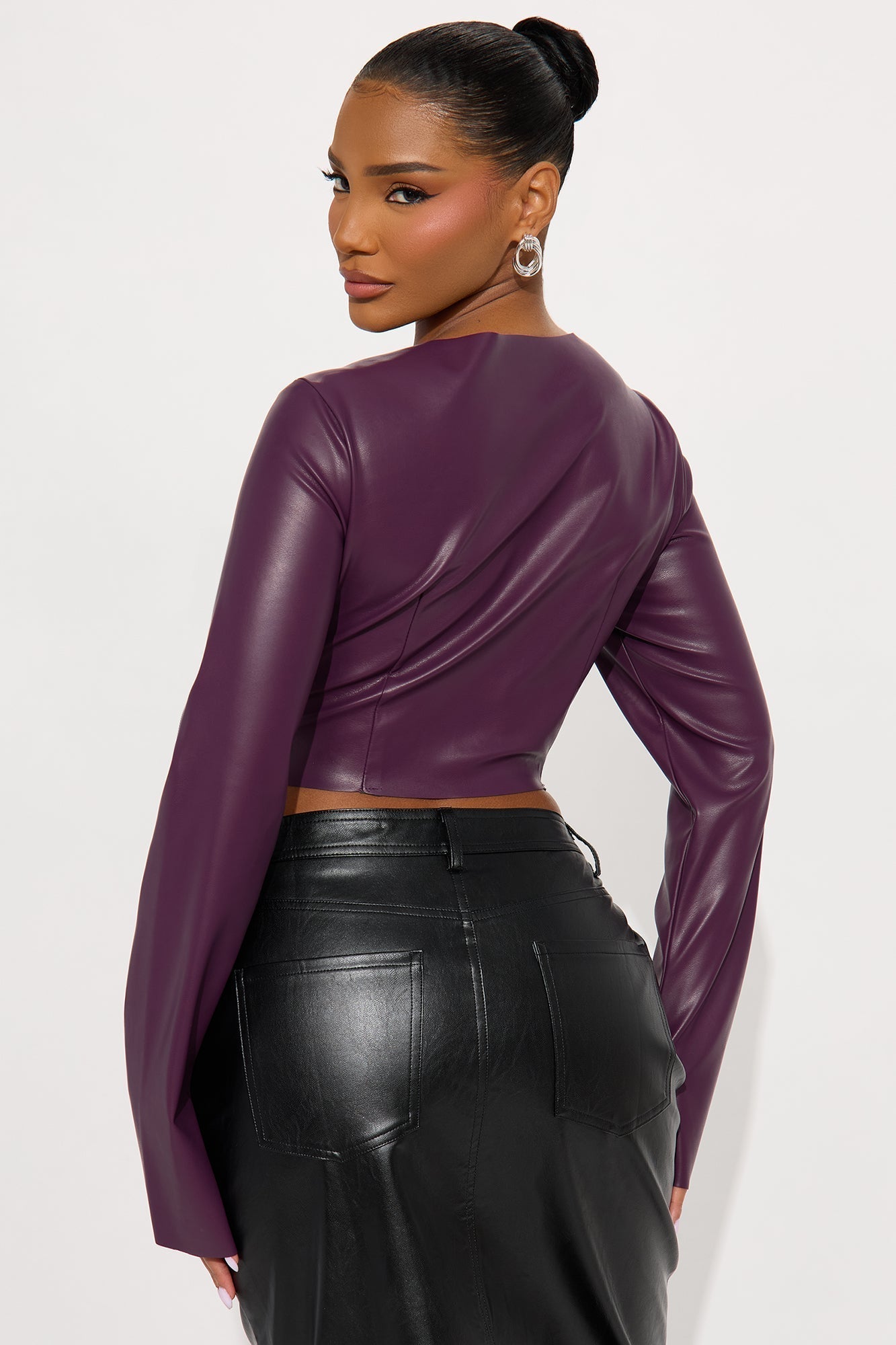 Make Your Way Faux Leather Flyaway Top - Eggplant