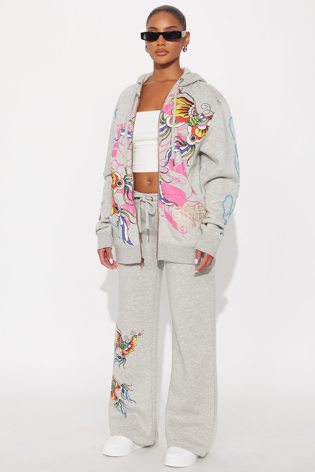 Ed Hardy Butterflies Wide Leg Pant - Heather Grey