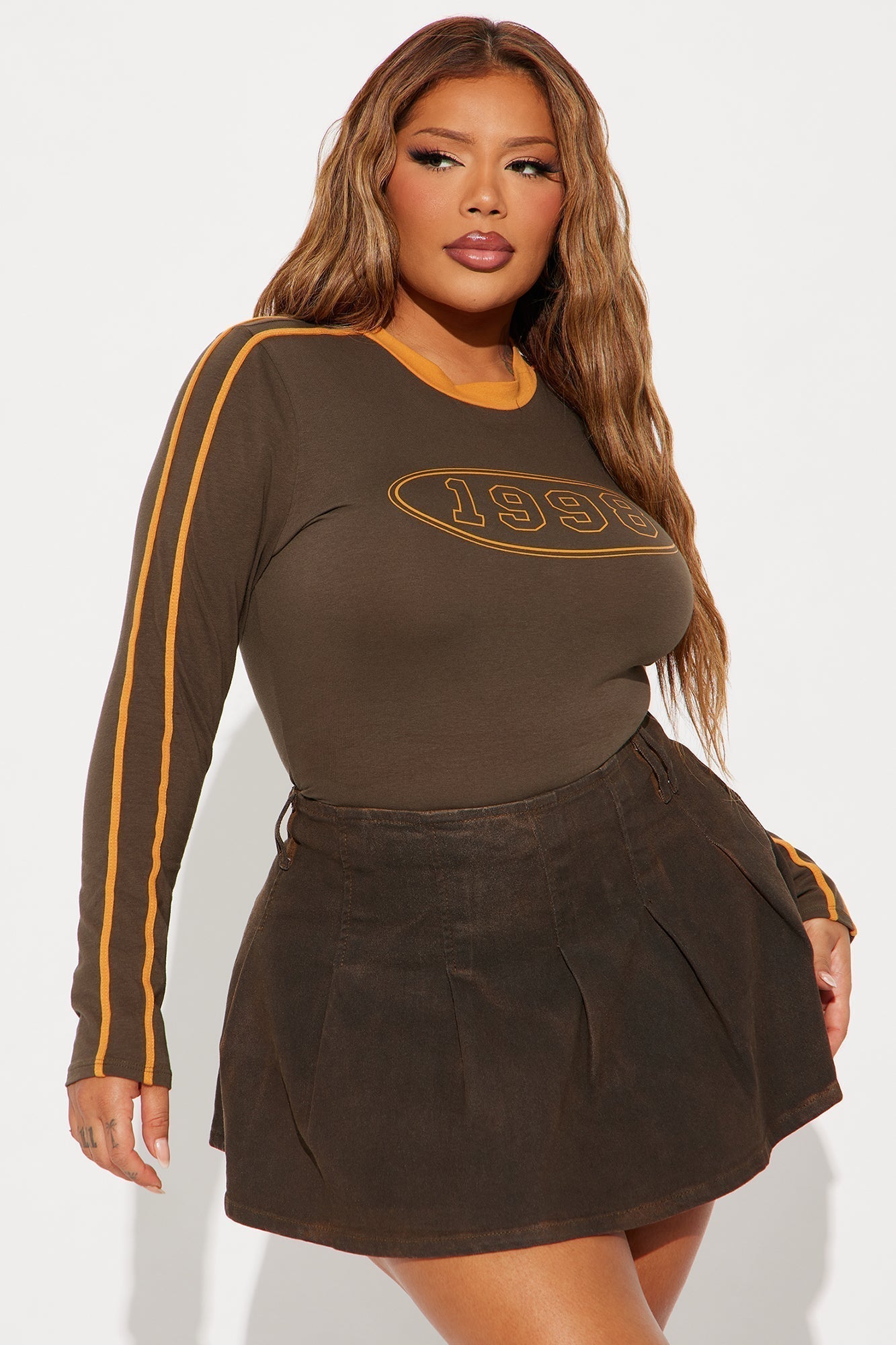 She's a 98' Baby Tee - Olive/combo