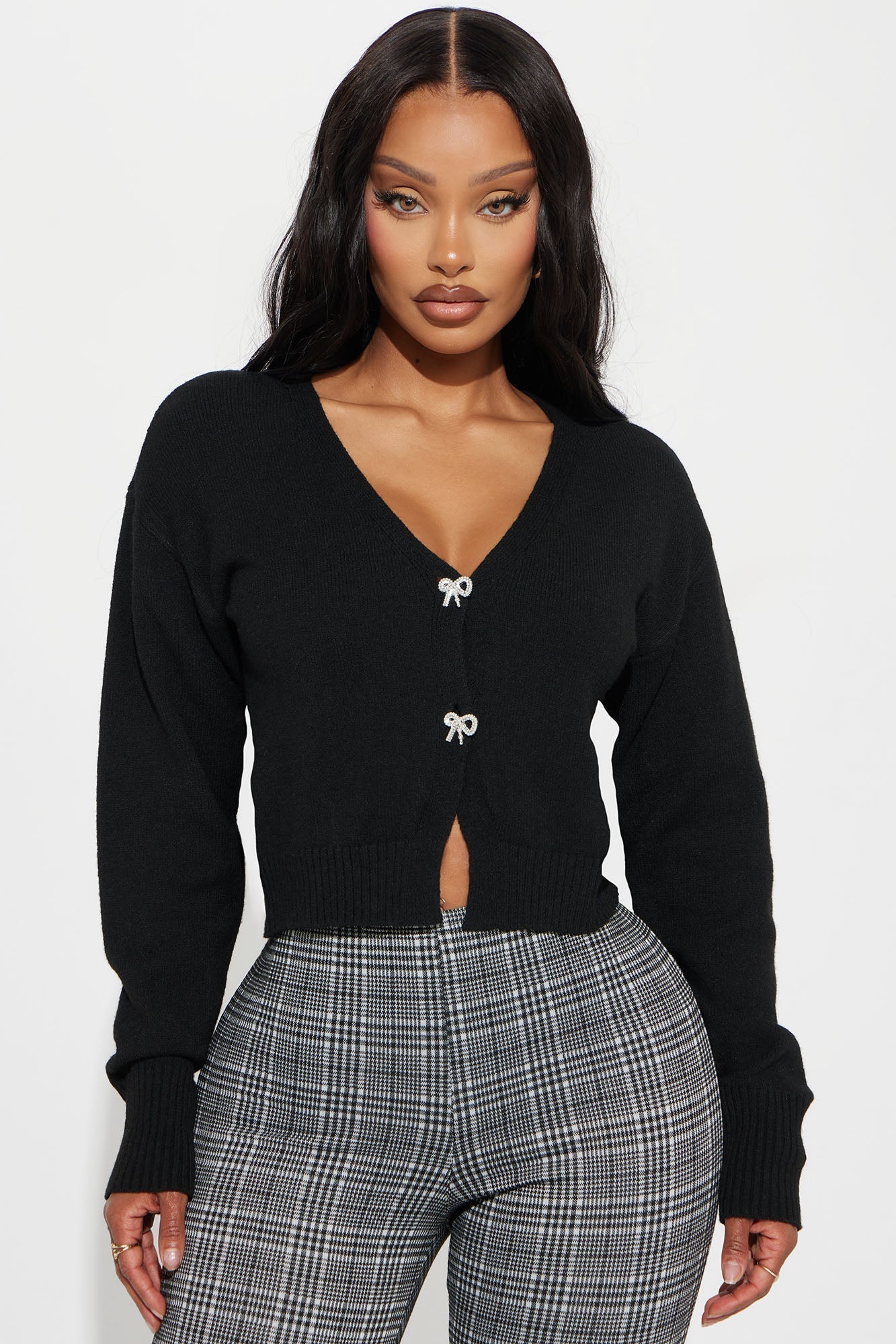 With A Bow Cropped Cardigan - Black