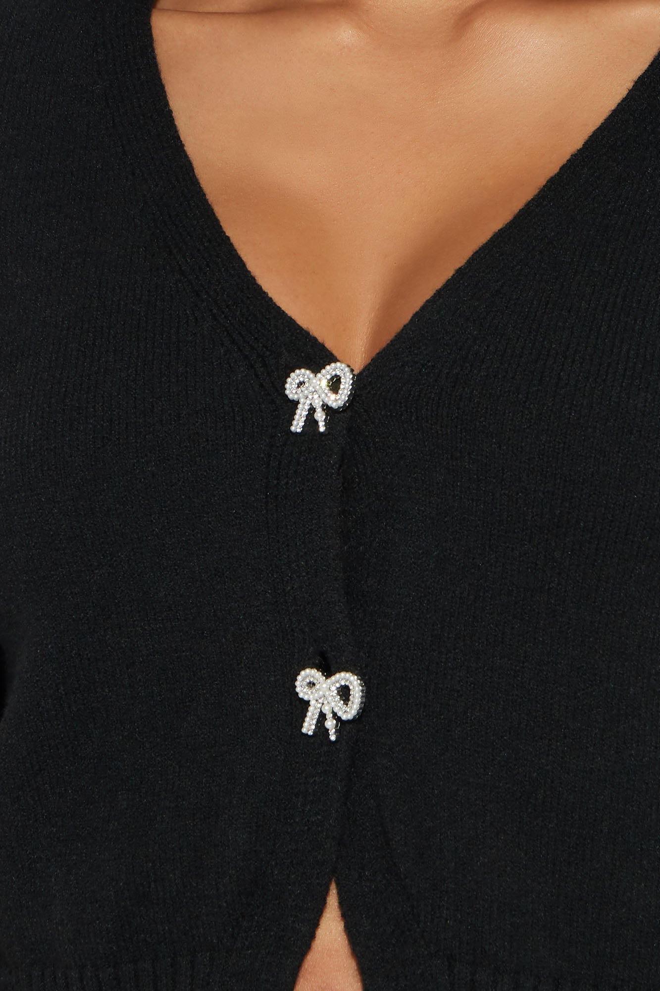 With A Bow Cropped Cardigan - Black