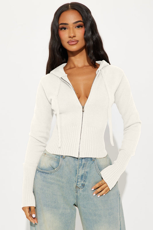 Lana Zip Up Sweater - White
