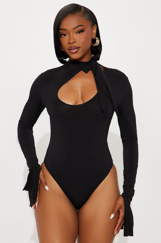 Silent Drama Long Sleeve Mock Neck Bodysuit - Black