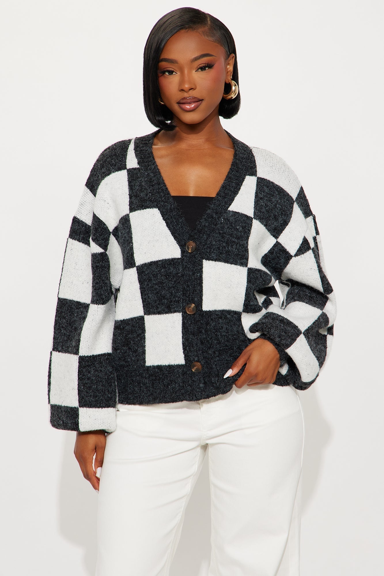 Squares For Days Checkered Cardigan - Black/combo