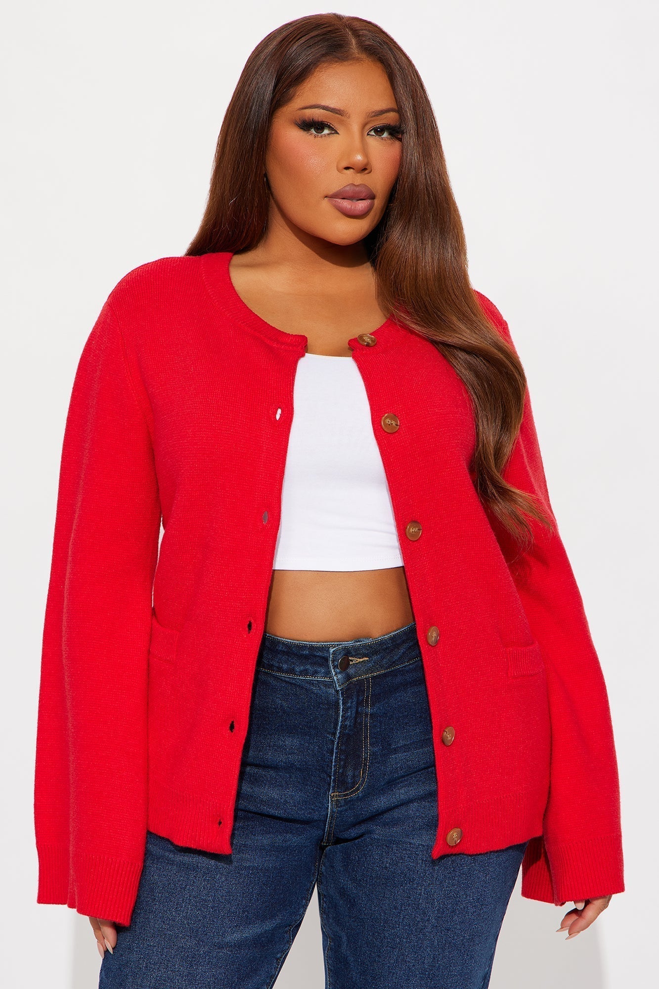 Grace Bell Sleeve Cardigan - Red
